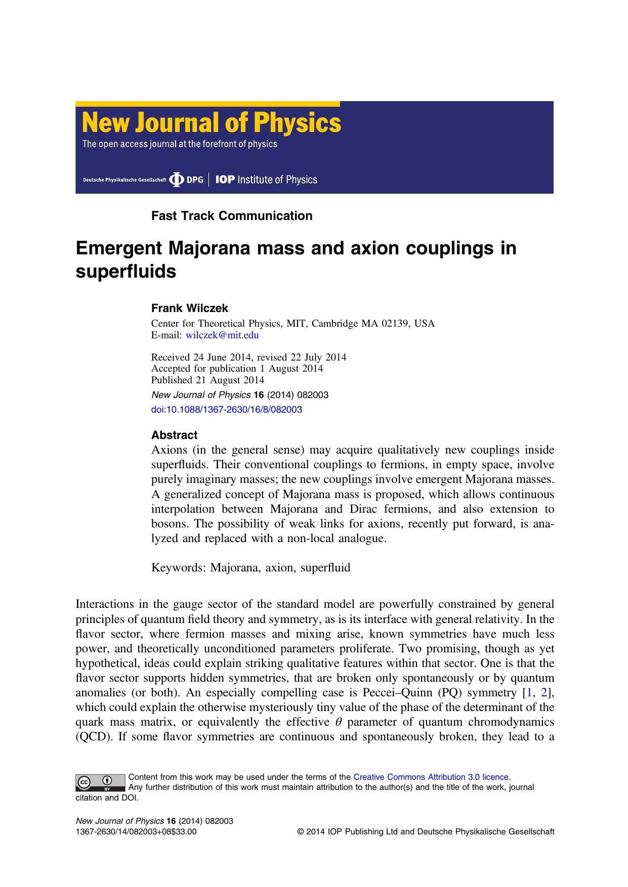 Emergent Majorana mass and axion couplings in superfluids