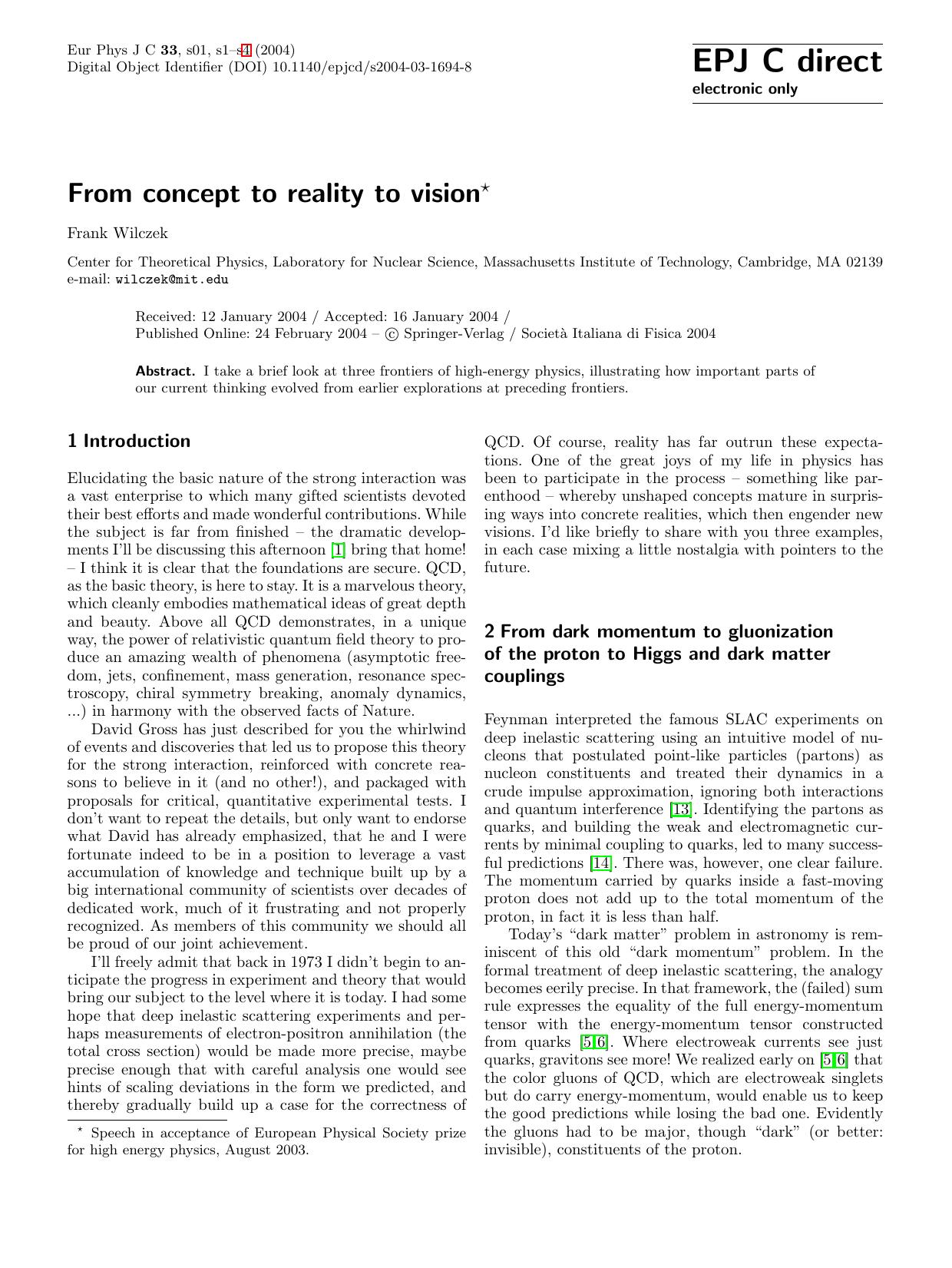 LNCS 1 - From concept to reality to vision