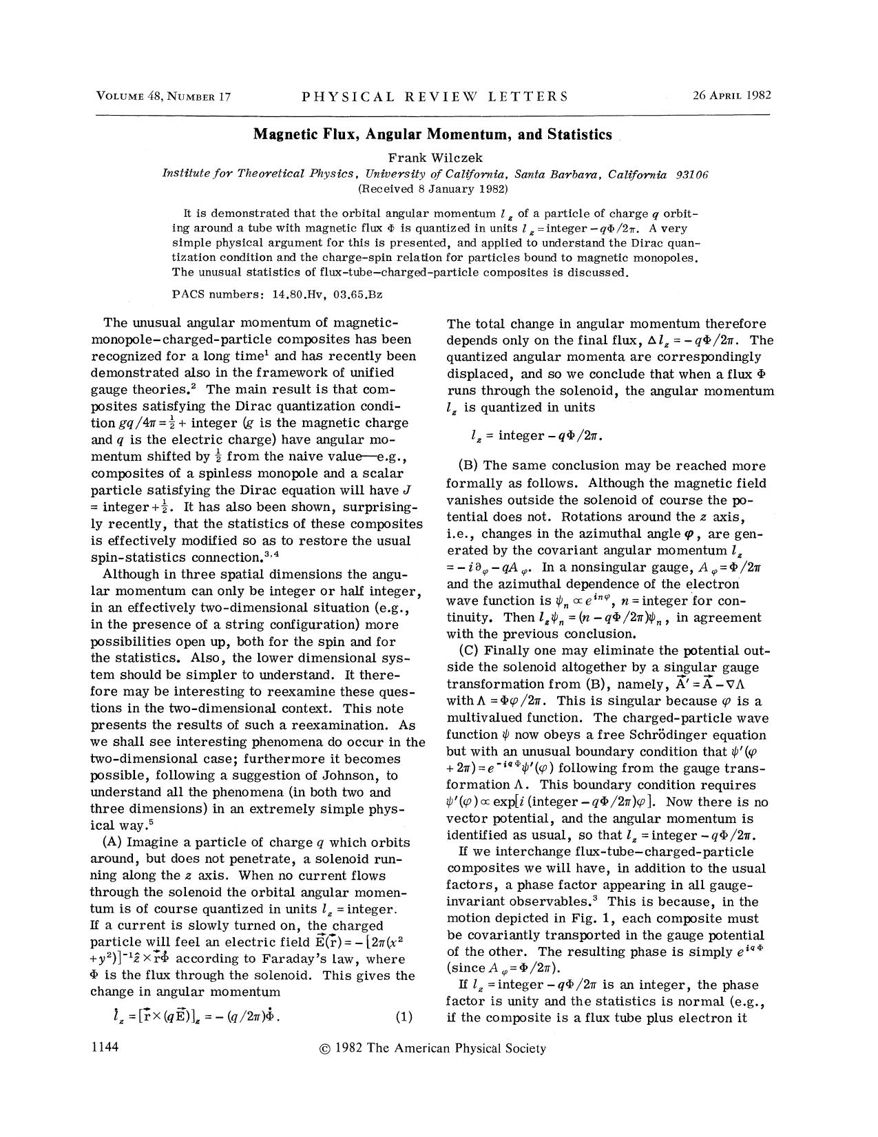 Magnetic Flux, Angular Momentum, and Statistics