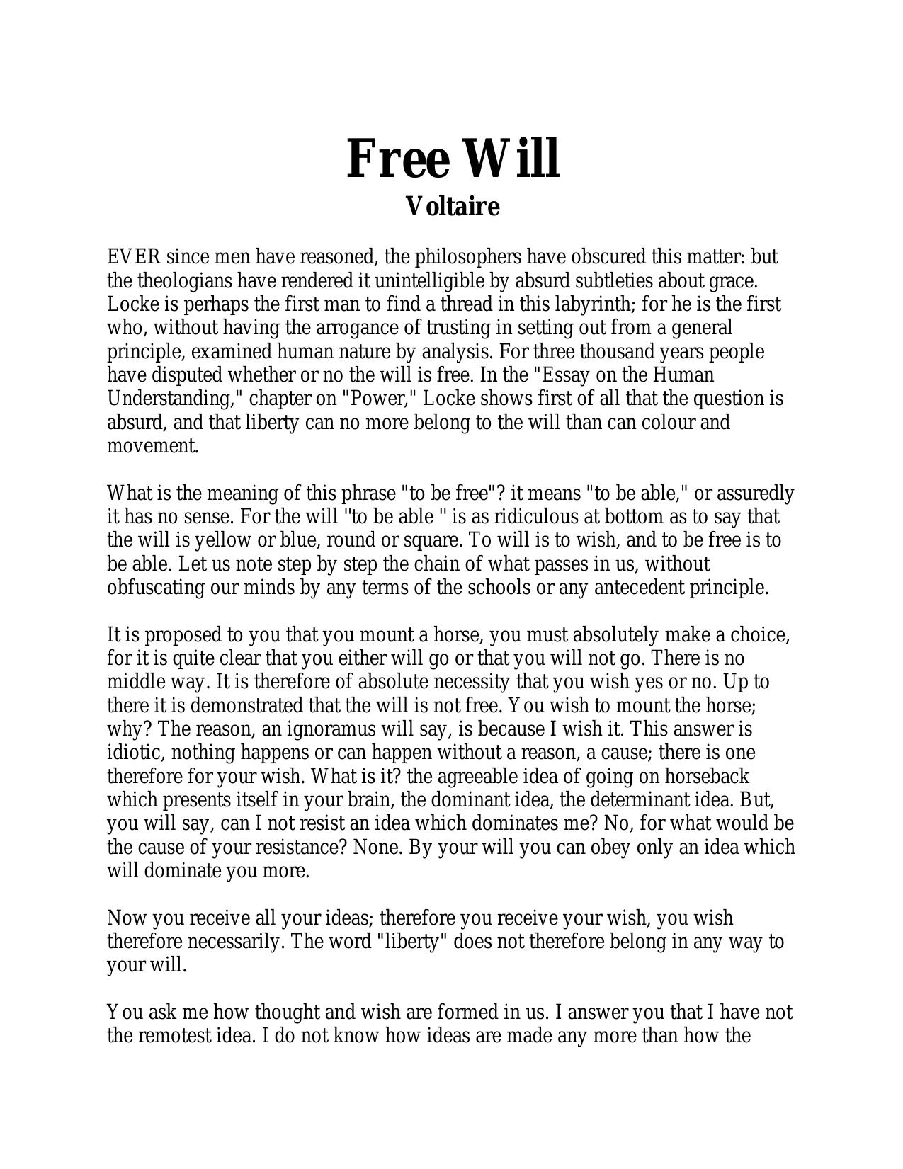 Voltaire Free Will