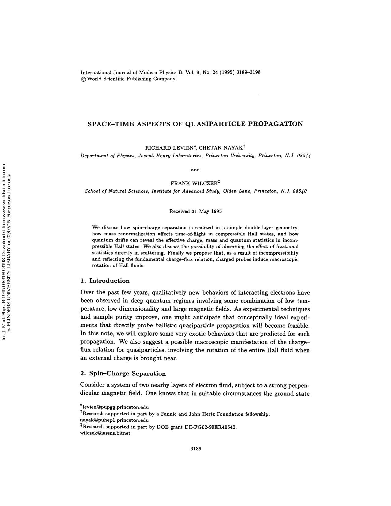 SPACE–TIME ASPECTS OF QUASIPARTICLE PROPAGATION