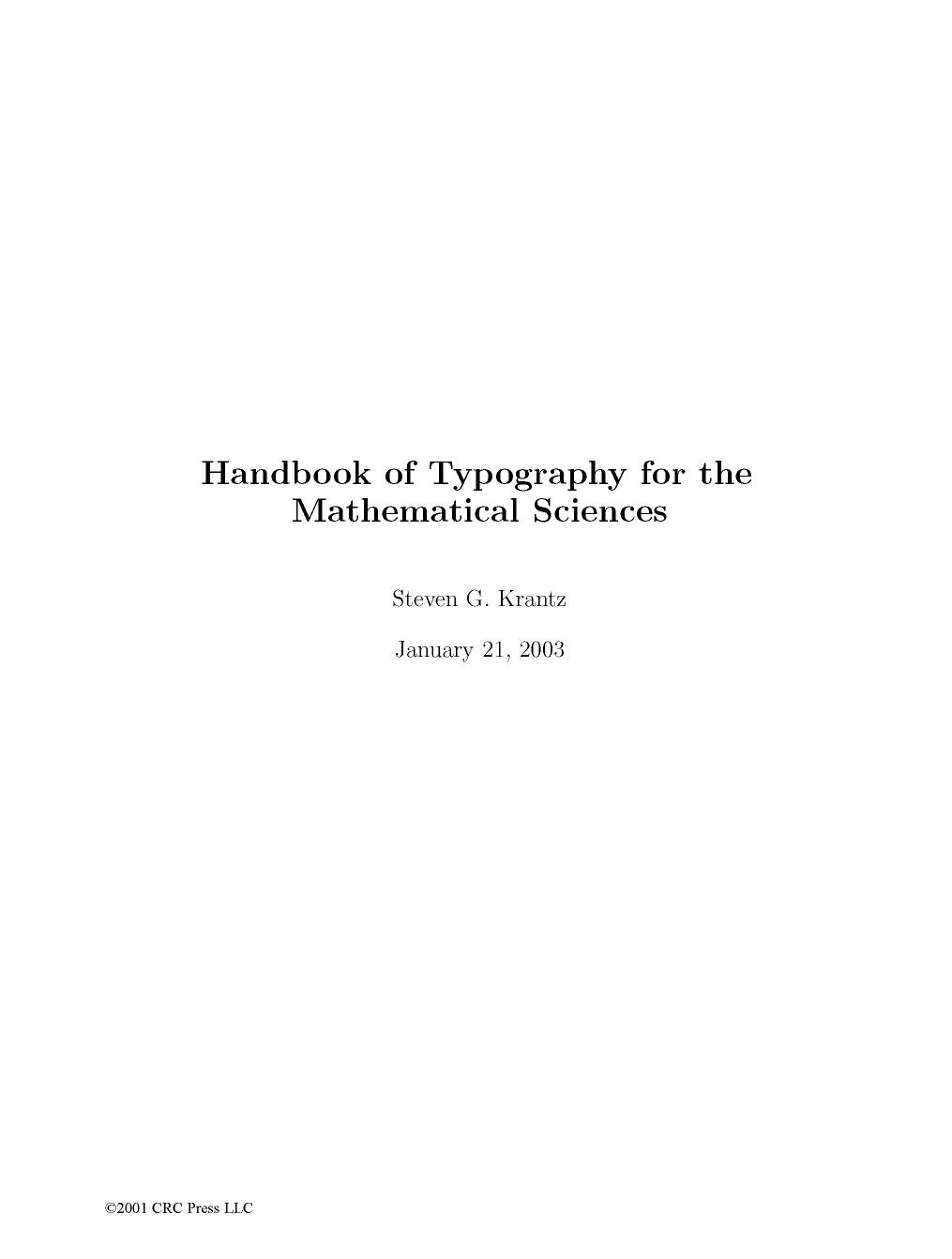 Handbook of Typography for Mathematical Sciences