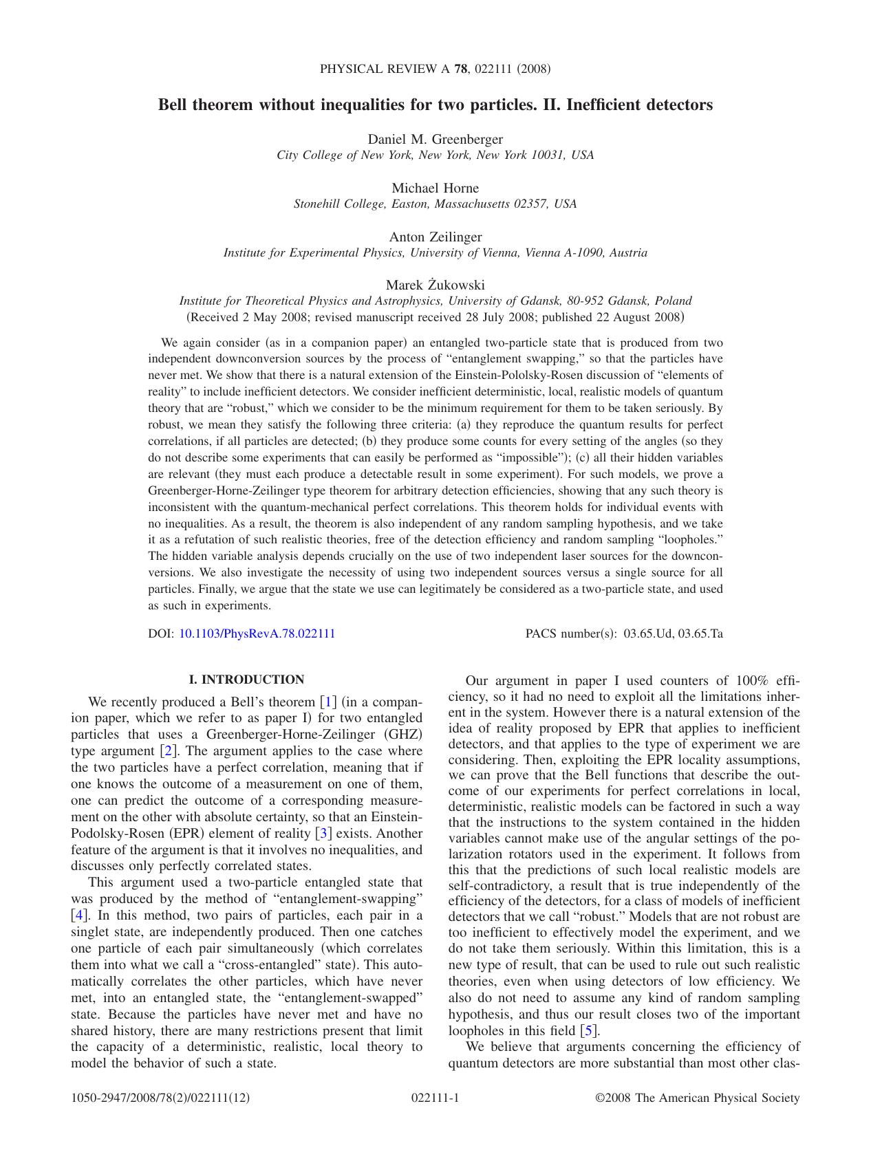 Bell Theorem Without Inequalities for Two Particles, II (2008)