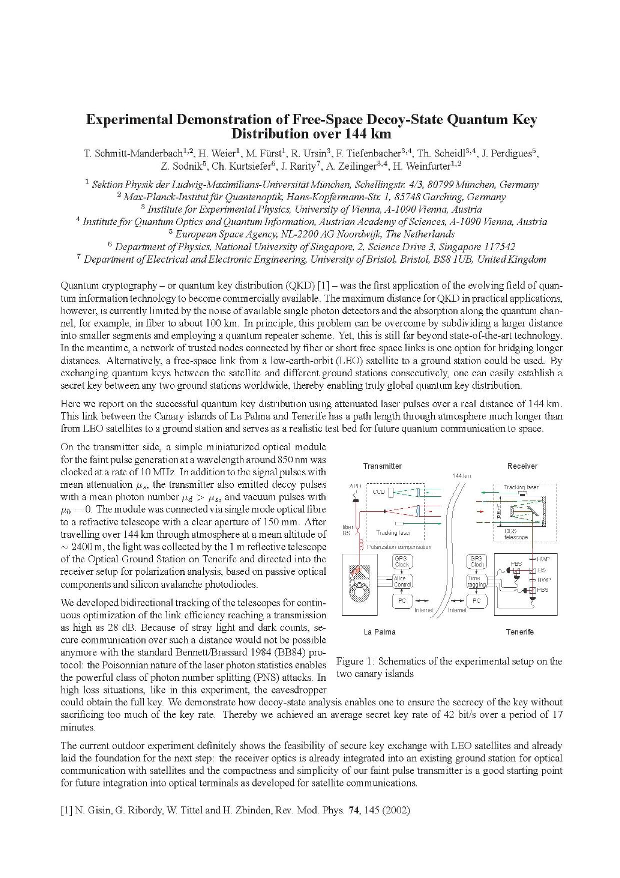 Experimental Demonstration of Free-Space Decoy-State Quantum Key... (2007)