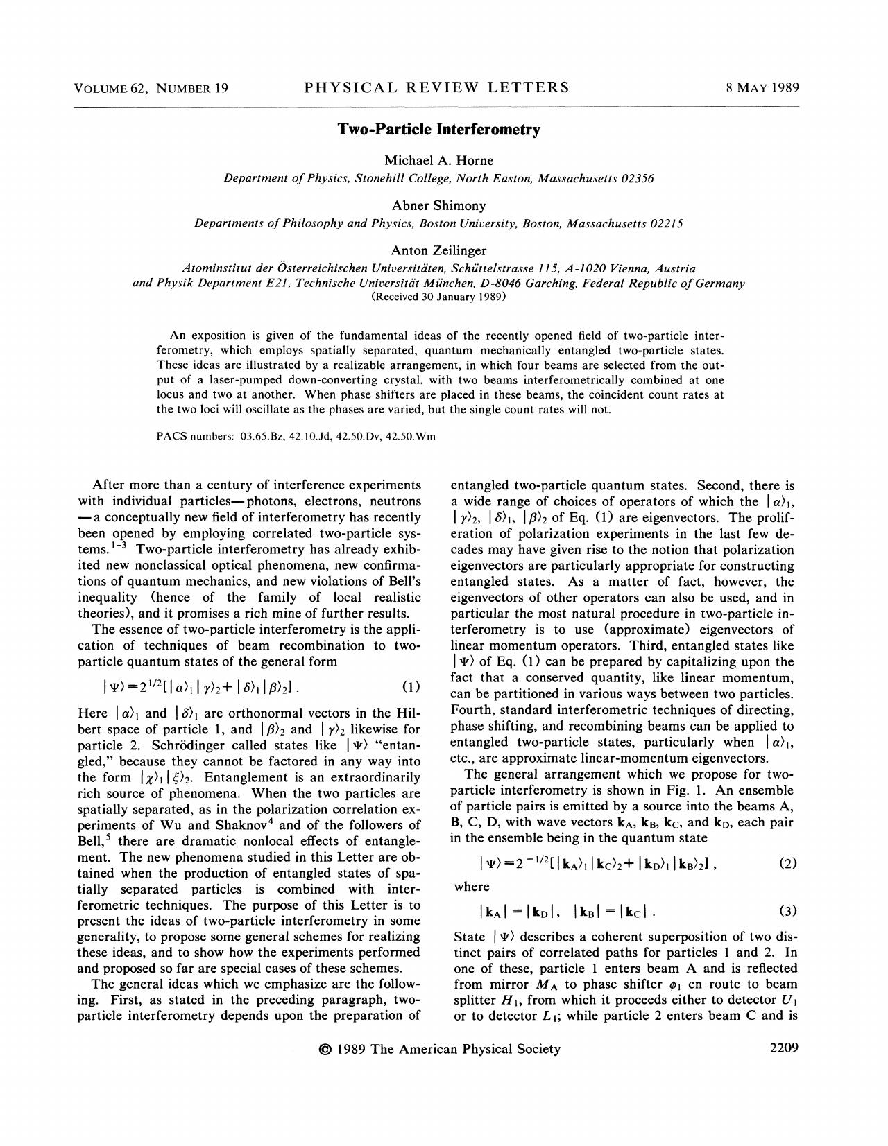 Two-Particle Interferometry (1989)