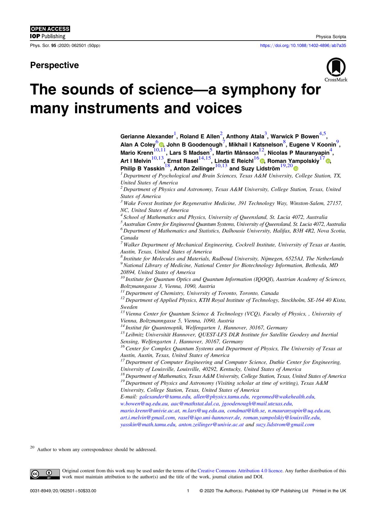 The sounds of science—a symphony for many instruments and voices