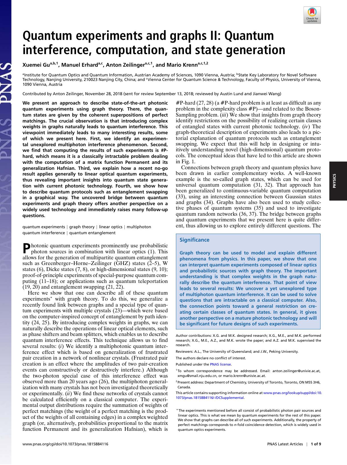 Quantum experiments and graphs II: Quantum interference, computation, and state generation