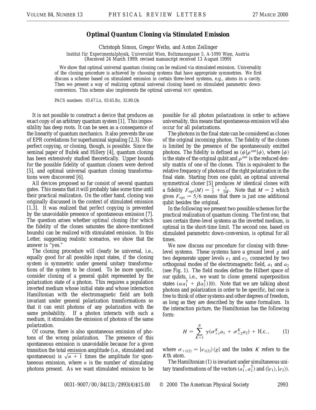 Optimal Quantum Cloning via Stimulated Emission (2000)