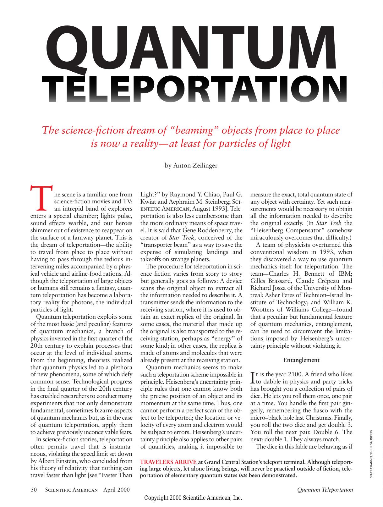 Quantum Teleportation (2000)