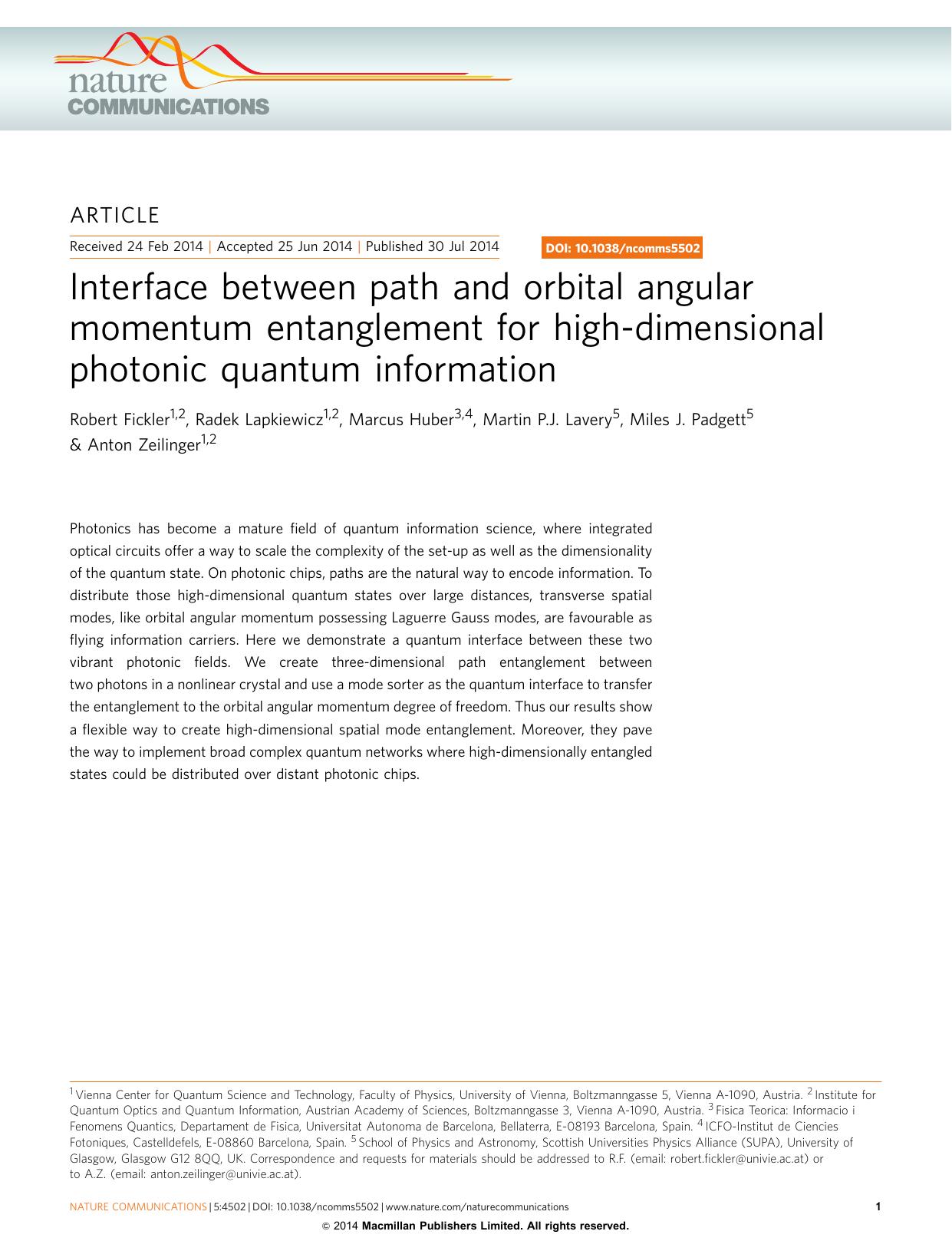 Interface between path and orbital angular momentum entanglement for high-dimensional photonic quantum information