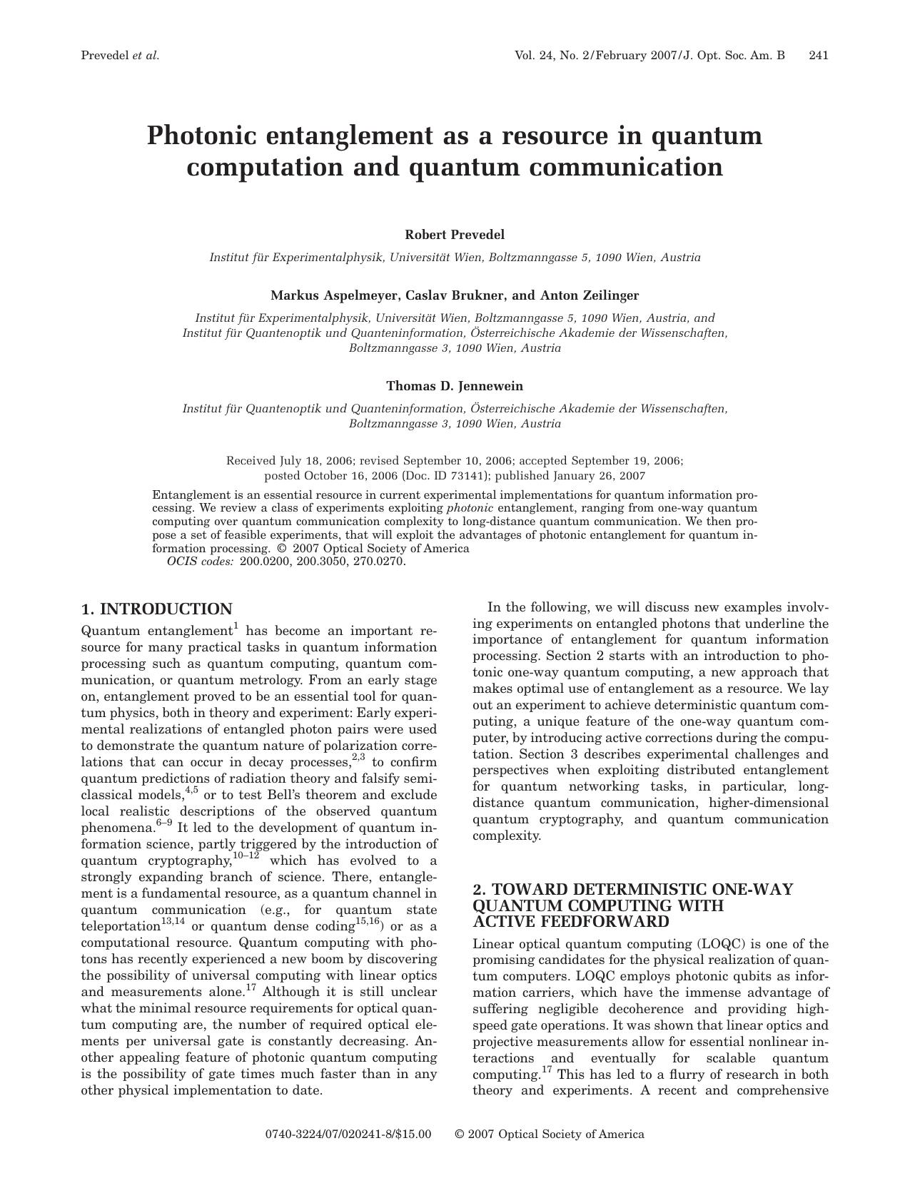 Photonic entanglement as a resource in quantum computation... (2007)