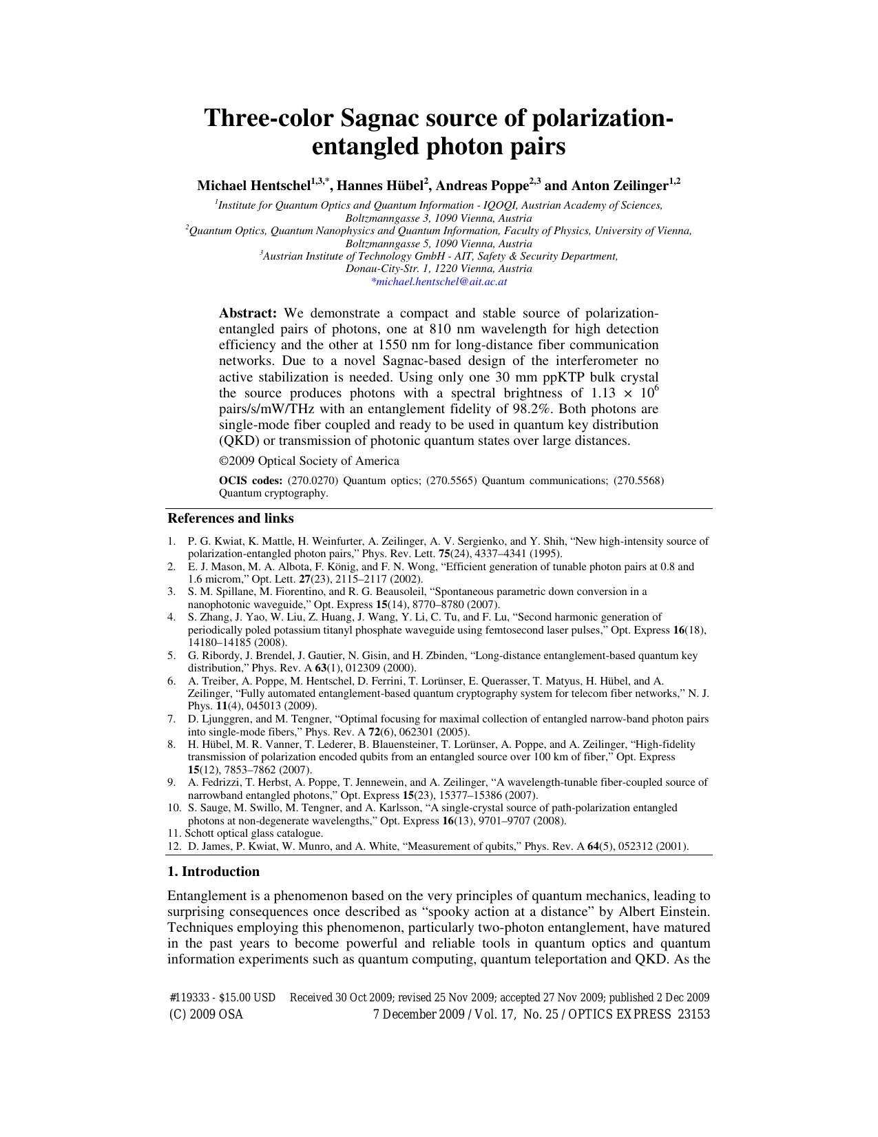 Three-color Sagnac source of polarization-entangled photon pairs (2009)