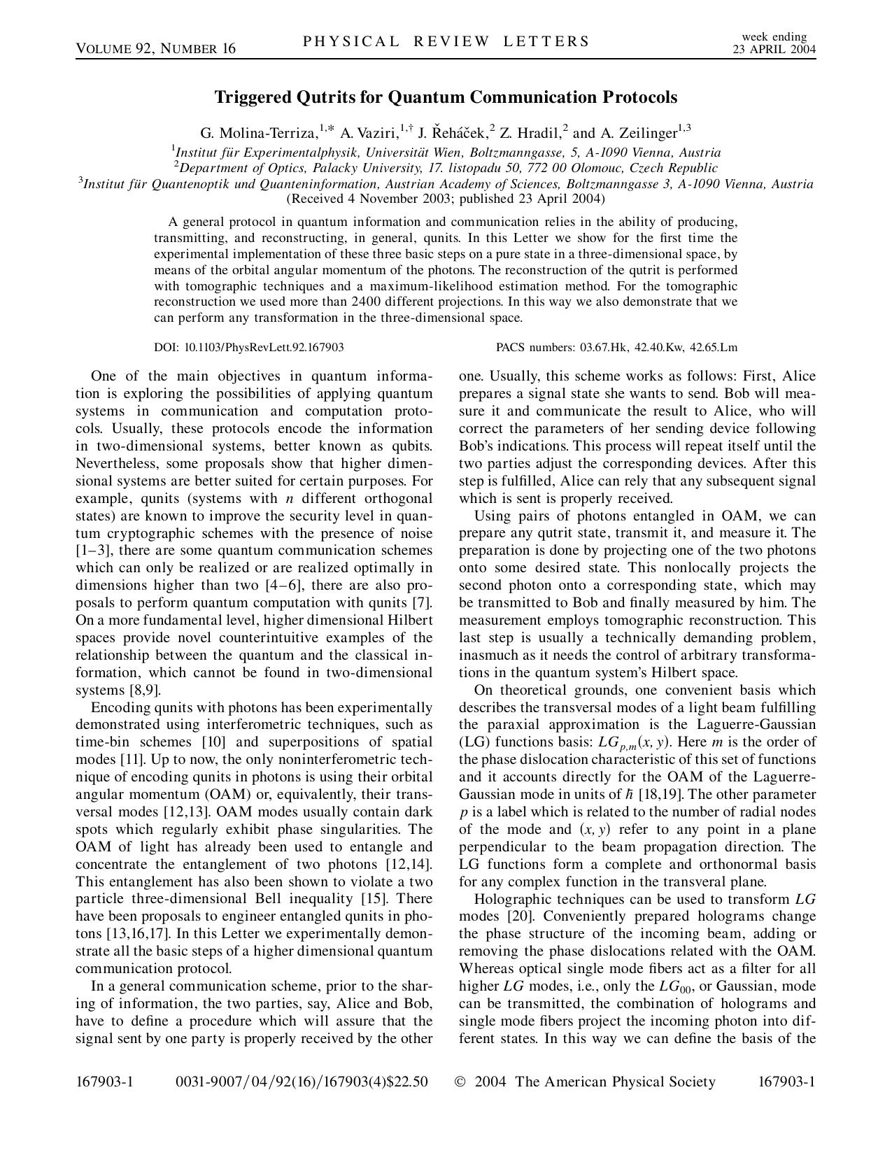 Triggered Qutrits for Quantum Communication Protocols (2004)