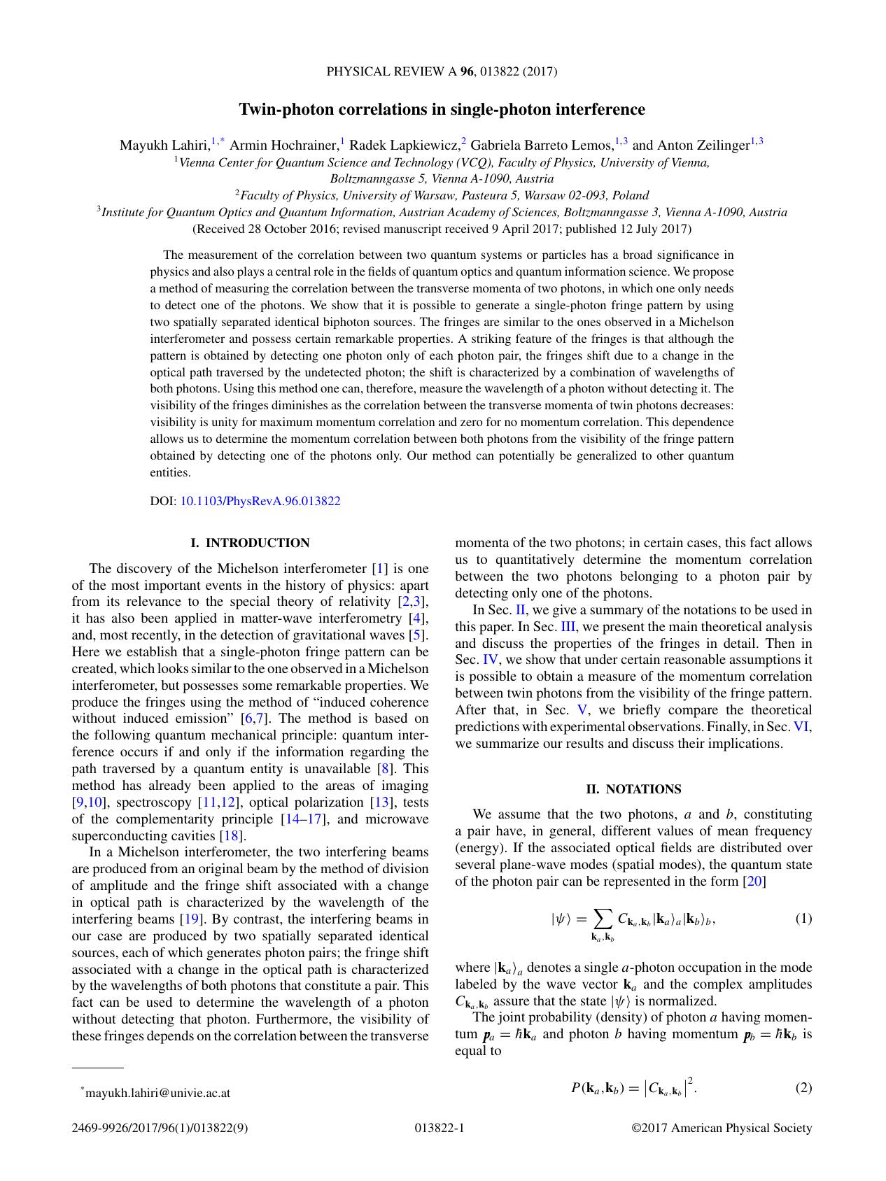 Twin-photon correlations in single-photon interference (2017)