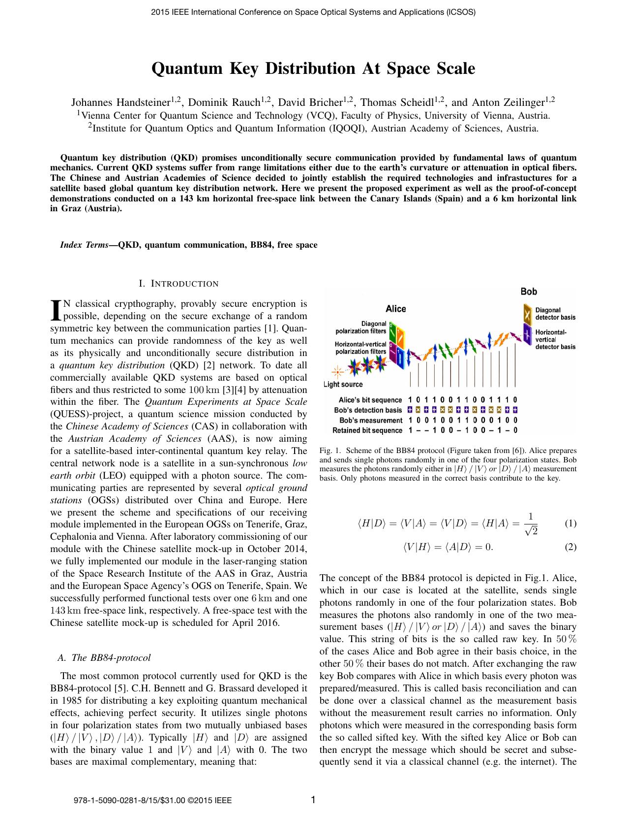 Quantum Key Distribution At Space Scale