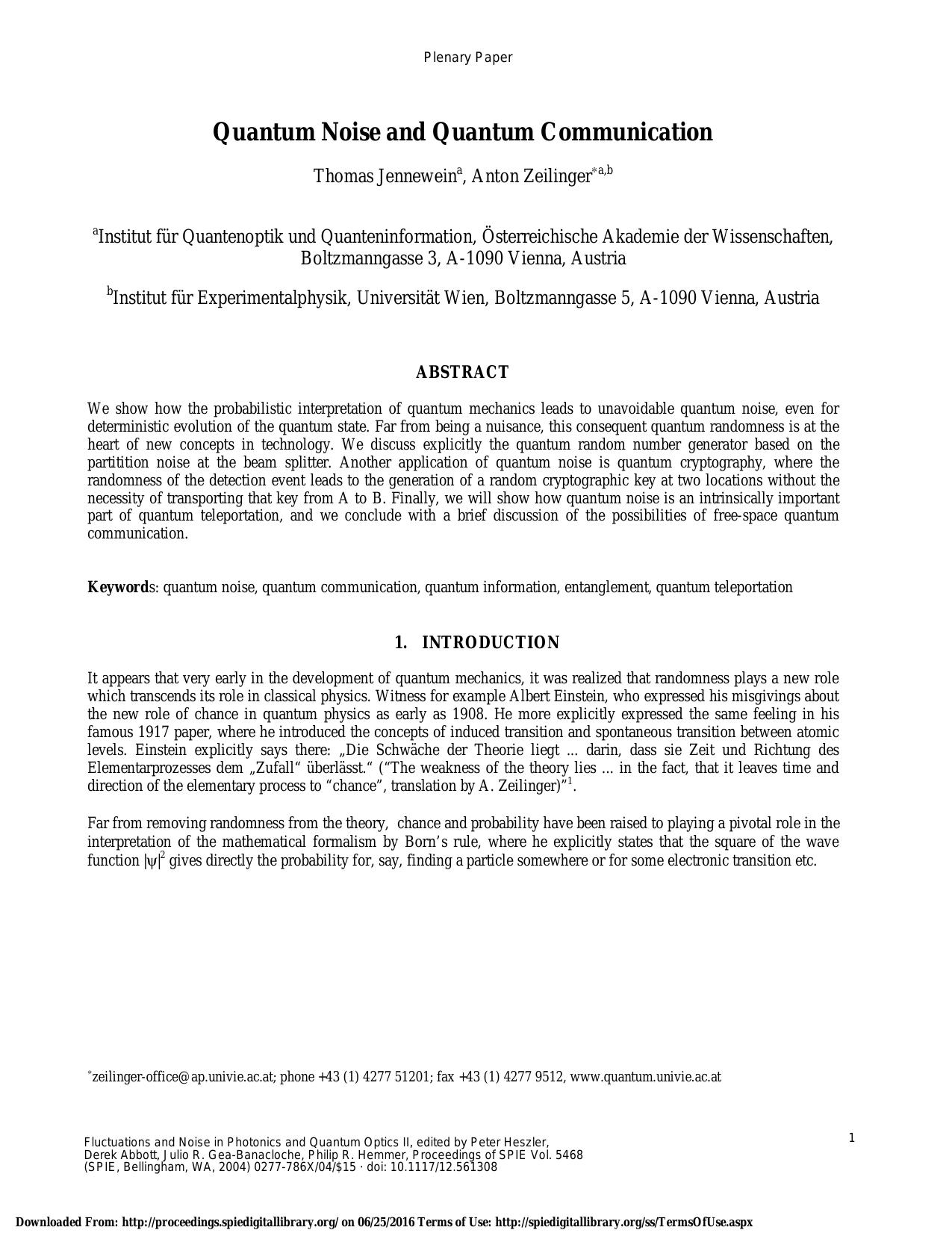 Quantum noise and quantum communication