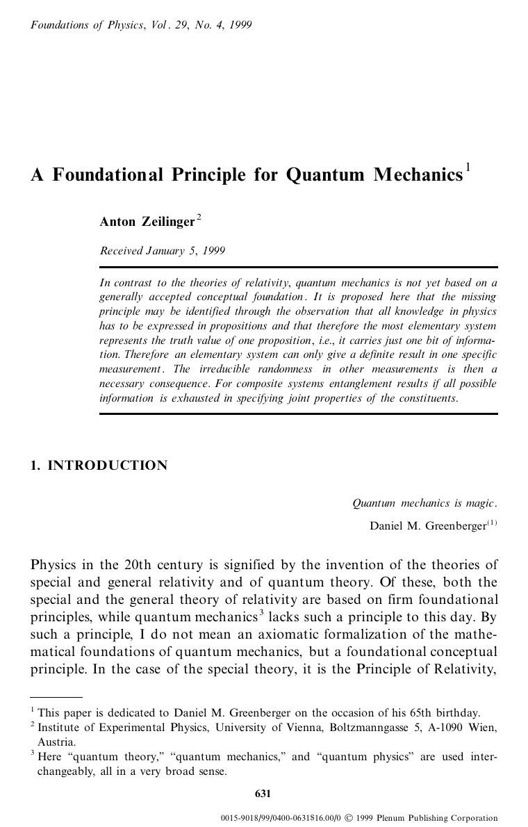 A Foundational Principle for Quantum Mechanics