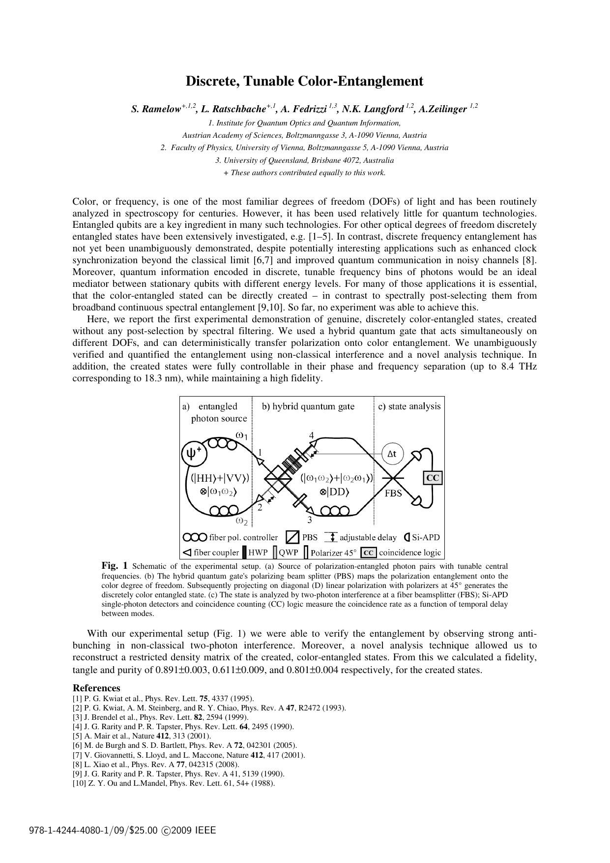 Discrete, Tunable Color-Entanglement (2009)