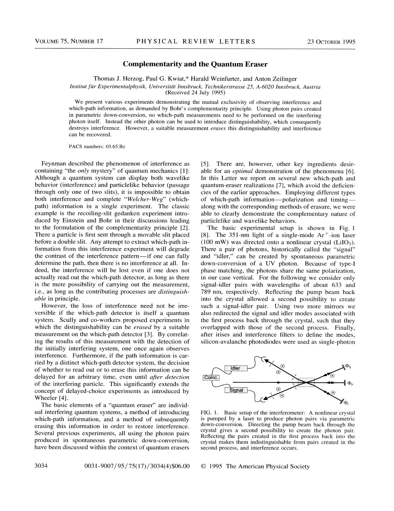 Complementarity and the Quantum Eraser