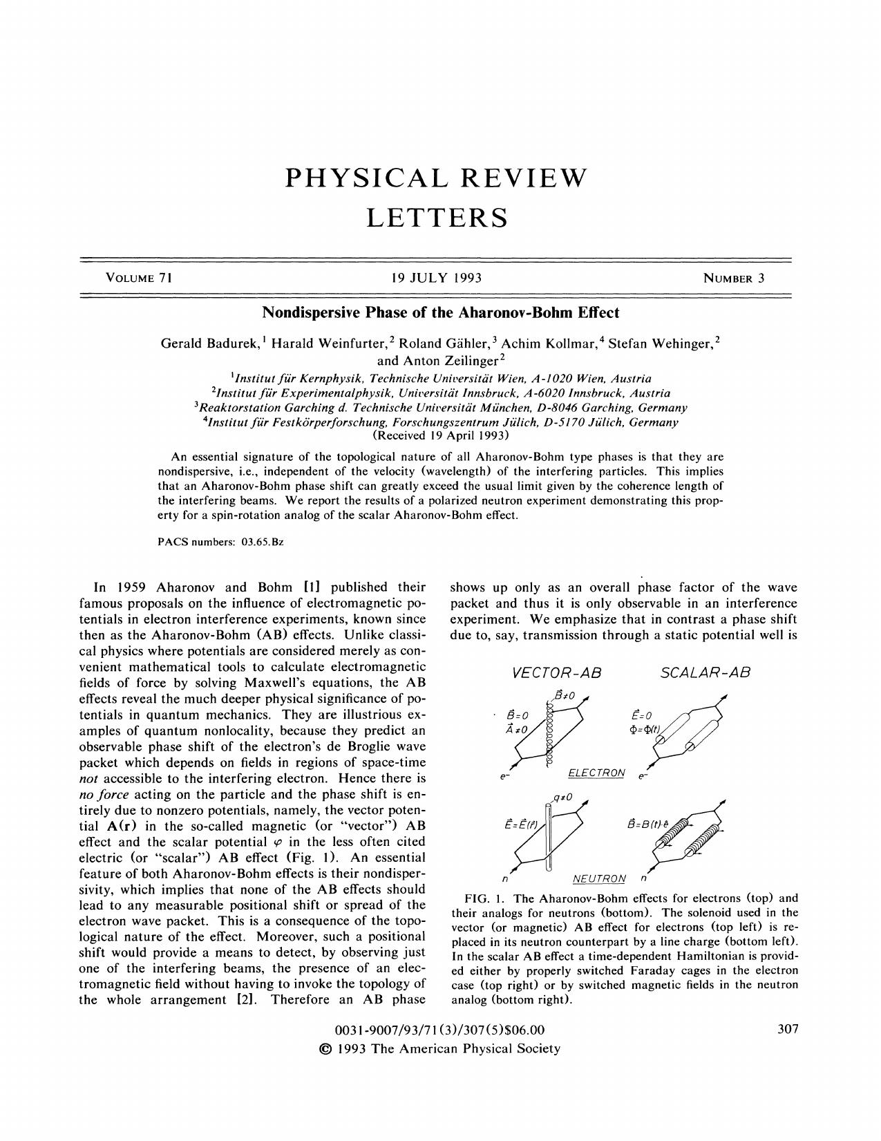 Nondispersive phase of the Aharonov-Bohm effect (1993)