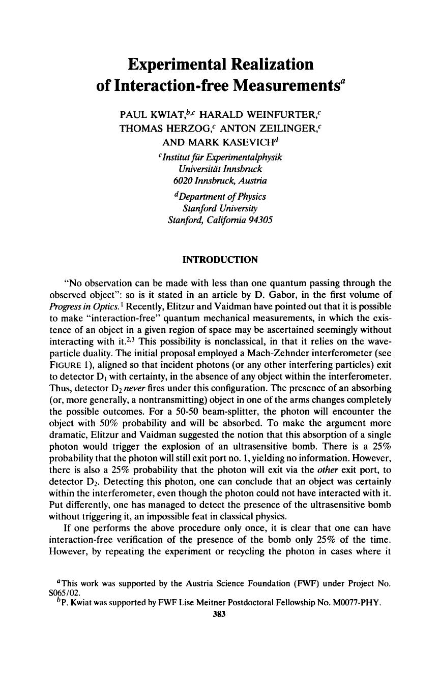 Experimental Realization of Interactionfree Measurementsa