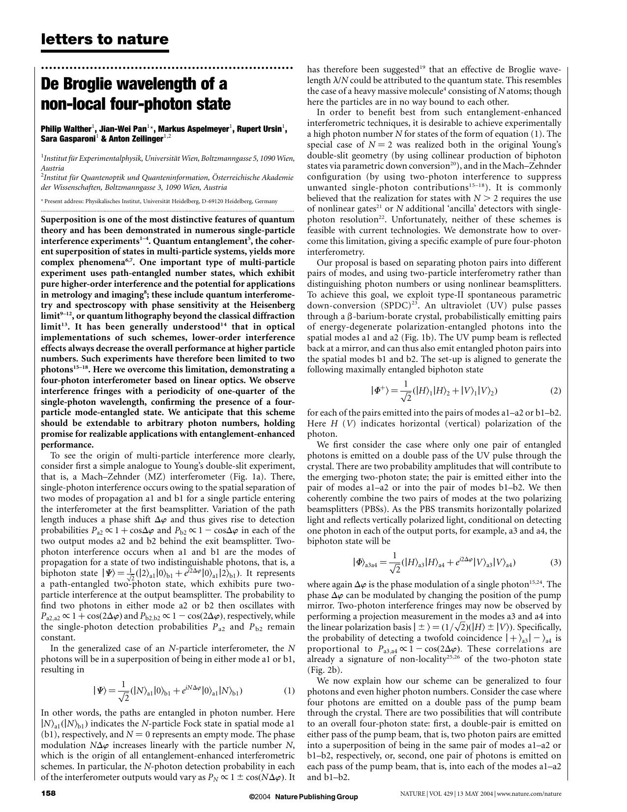 De Broglie wavelength of a non-local four-photon state (2004)