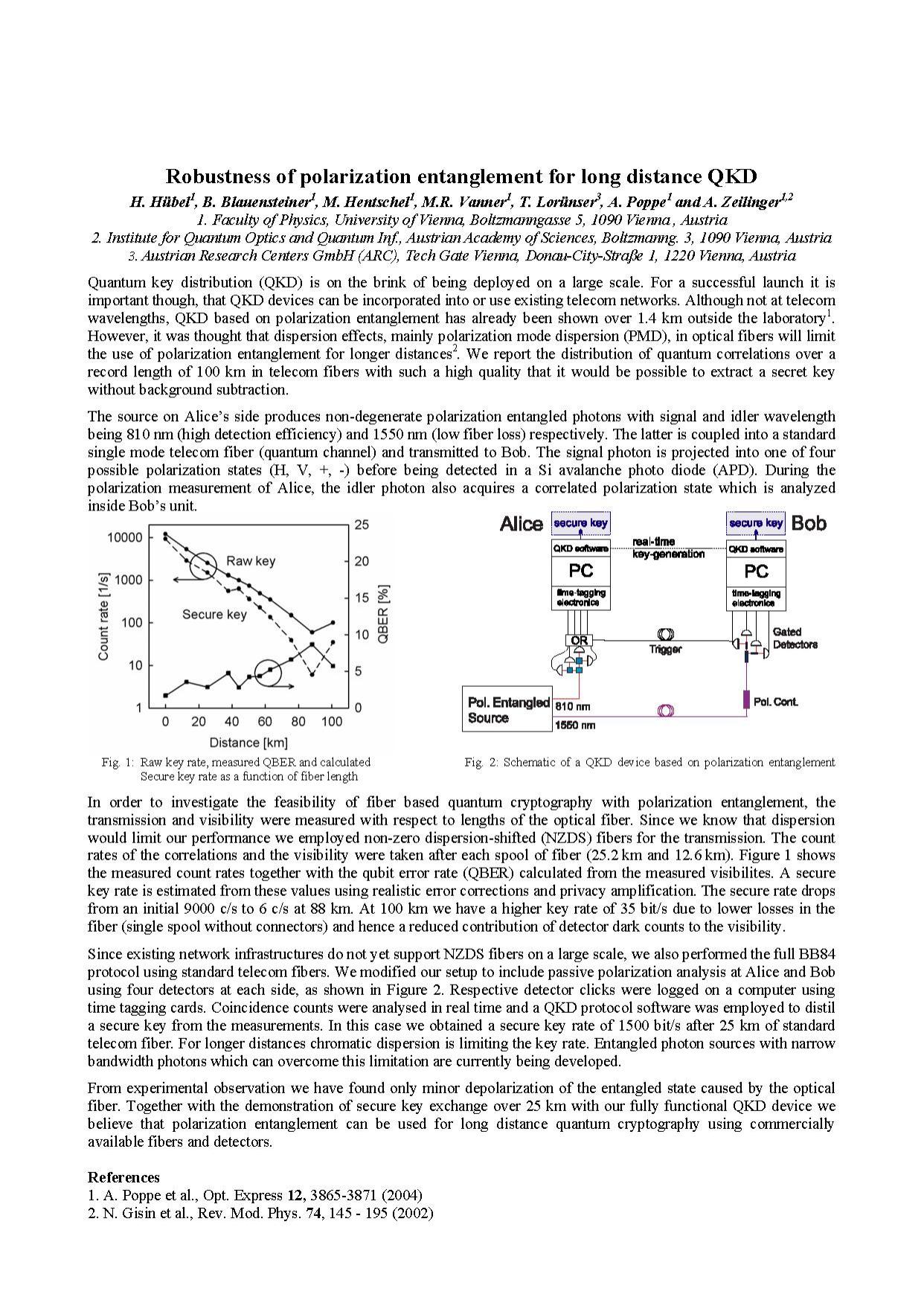 Robustness of polarization entanglement for long distance QKD (2007)