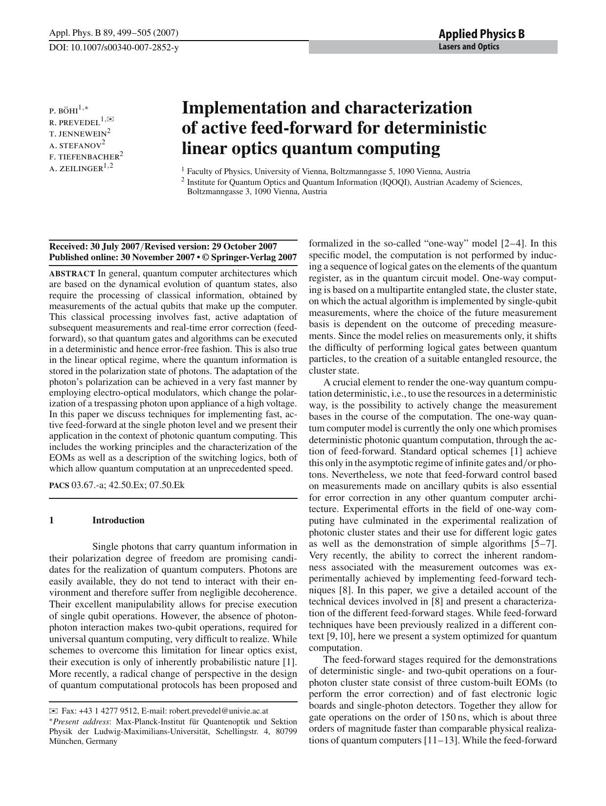 Implementation and characterization of active feed-forward for deterministic... (2007)