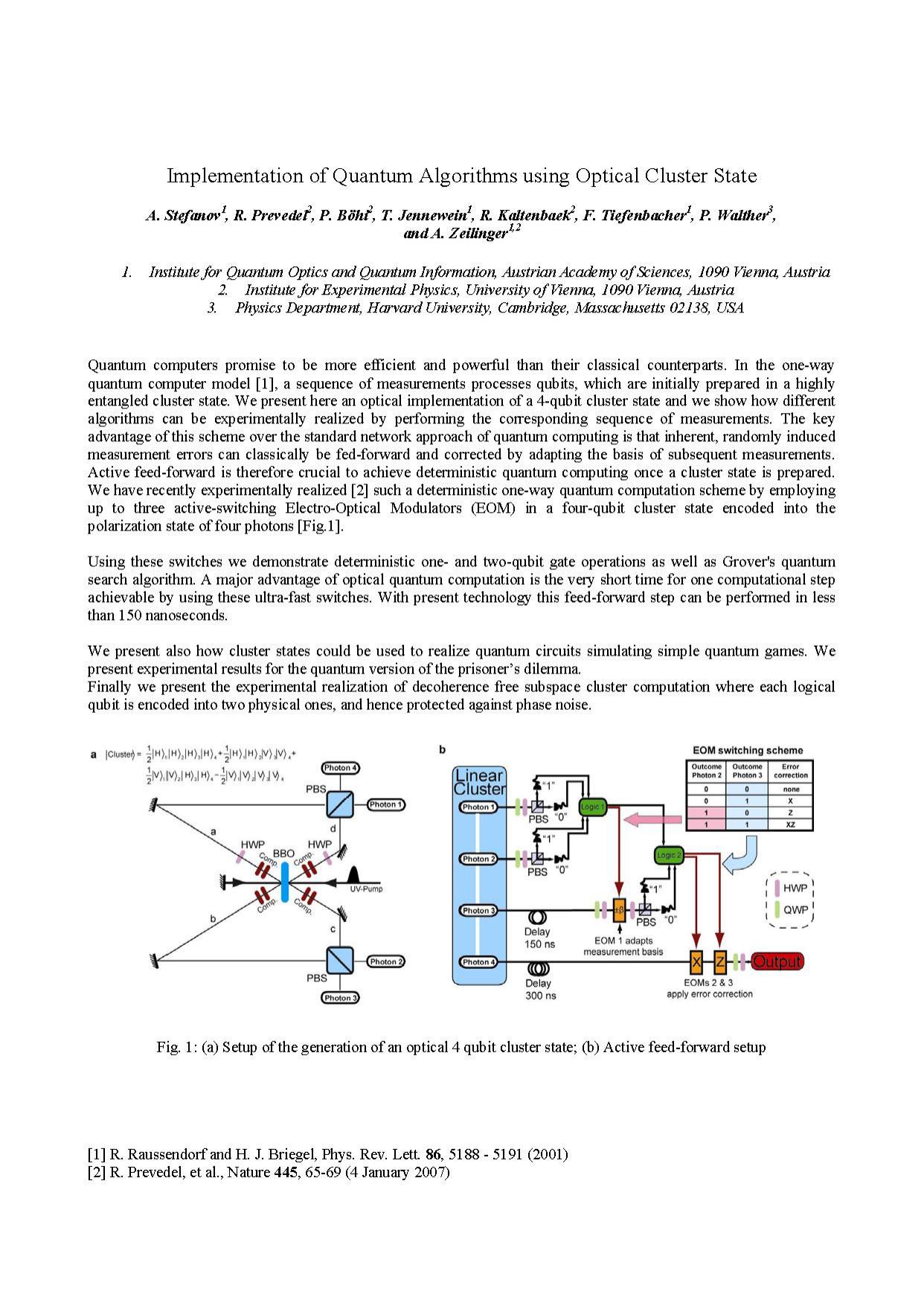 Implementation of Quantum Algorithms using Optical Cluster State (2007)