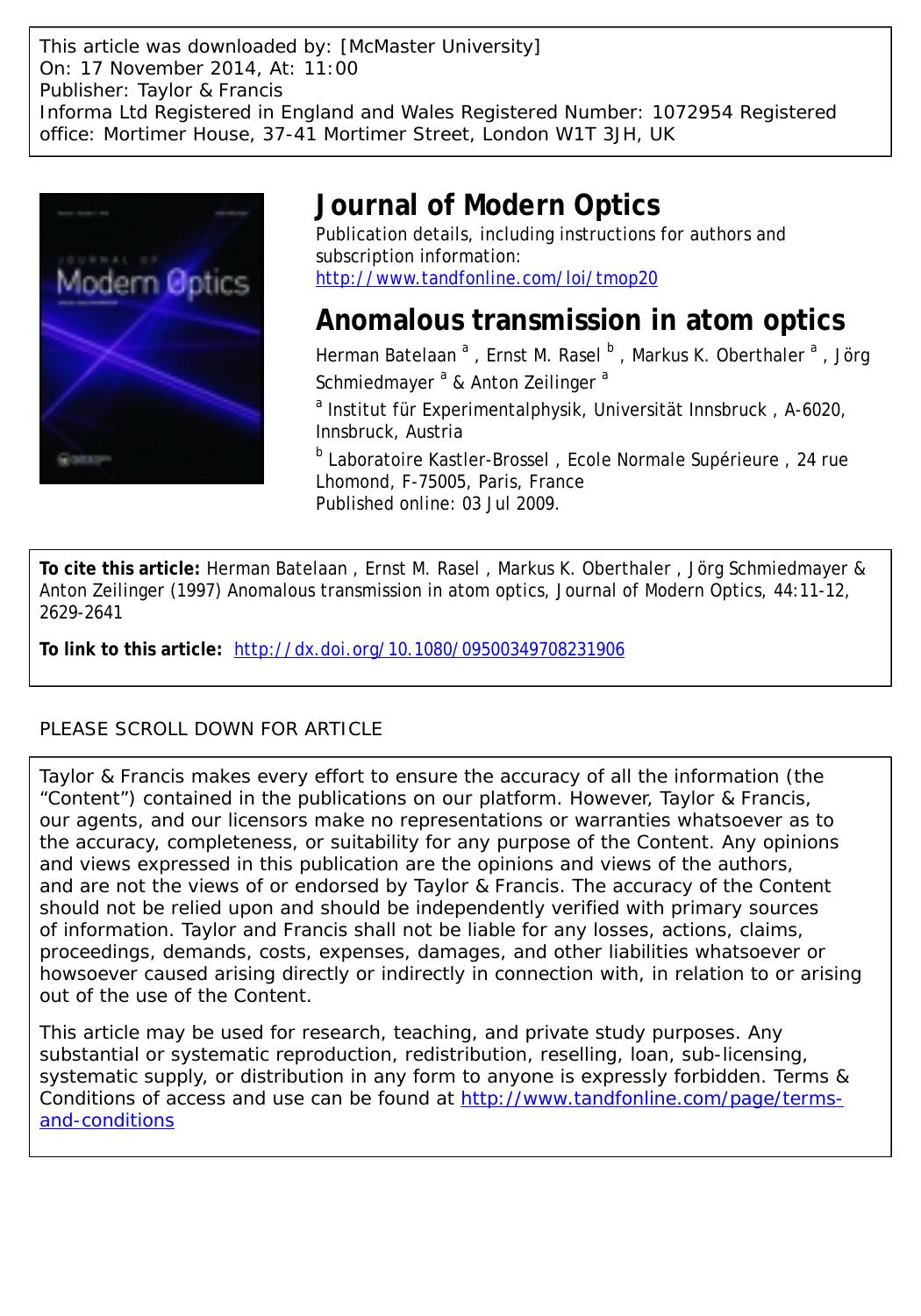 Anomalous transmission in atom optics (1997)