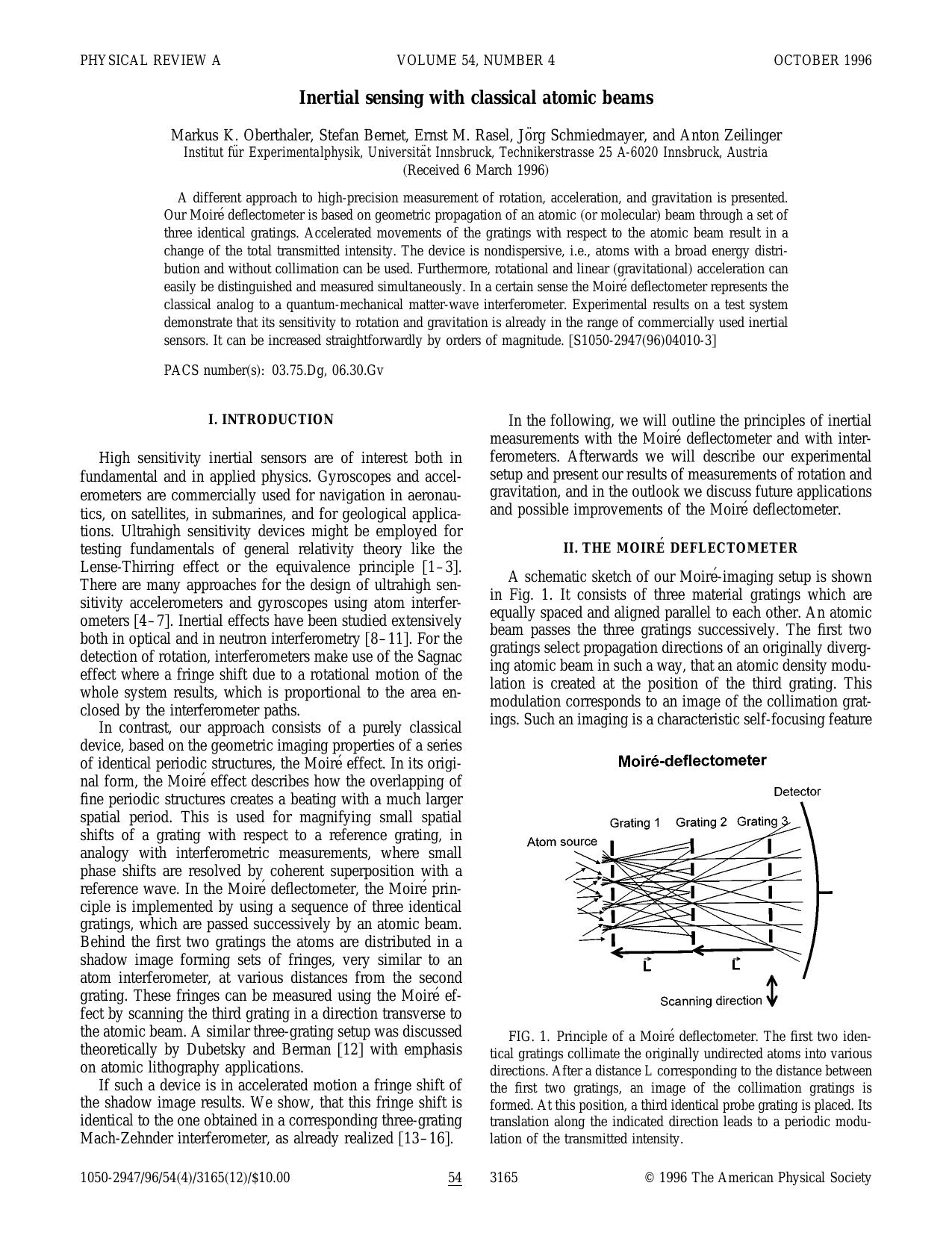 Inertial sensing with classical atomic beams (1996)