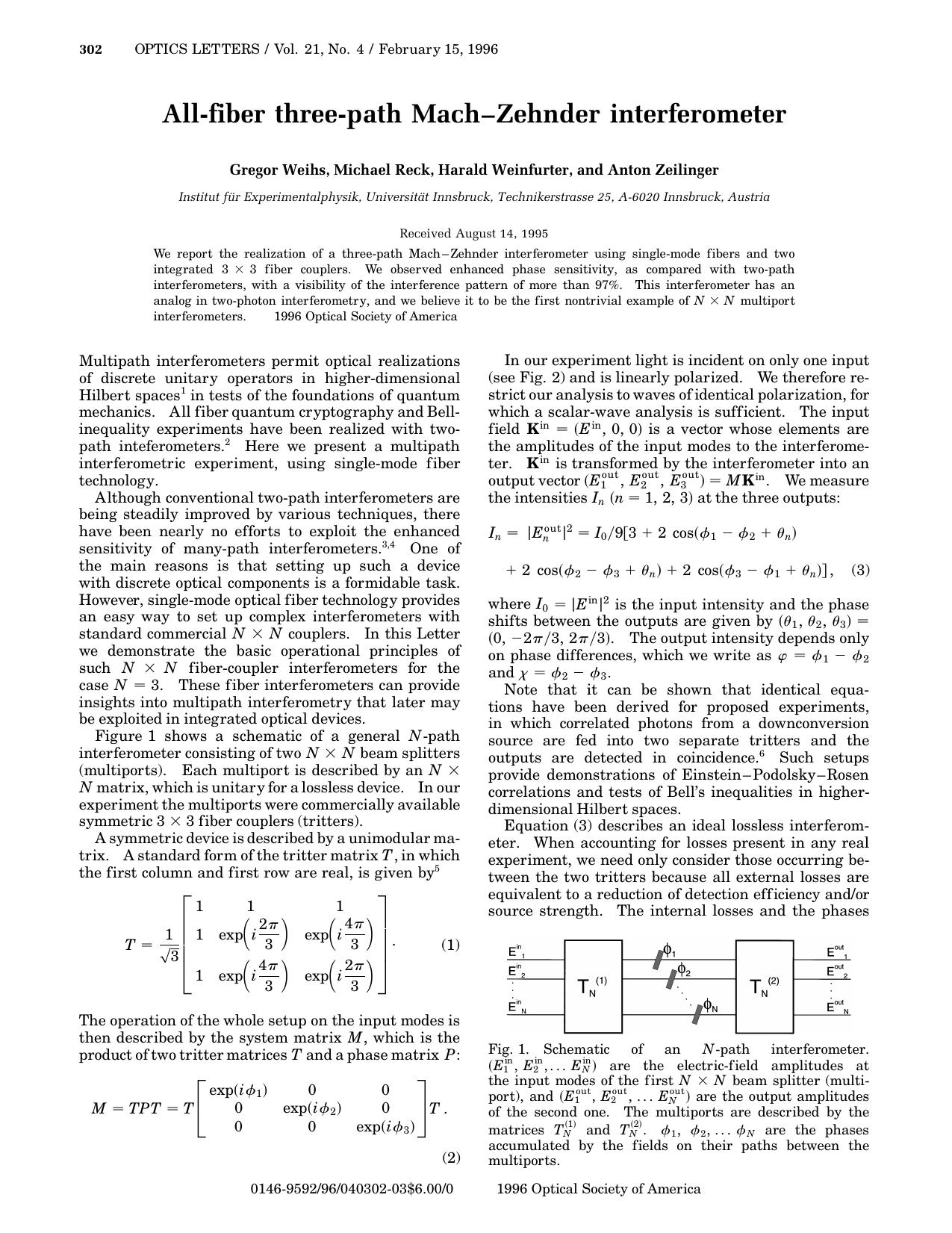 All-fiber three-path Mach-Zehnder interferometer