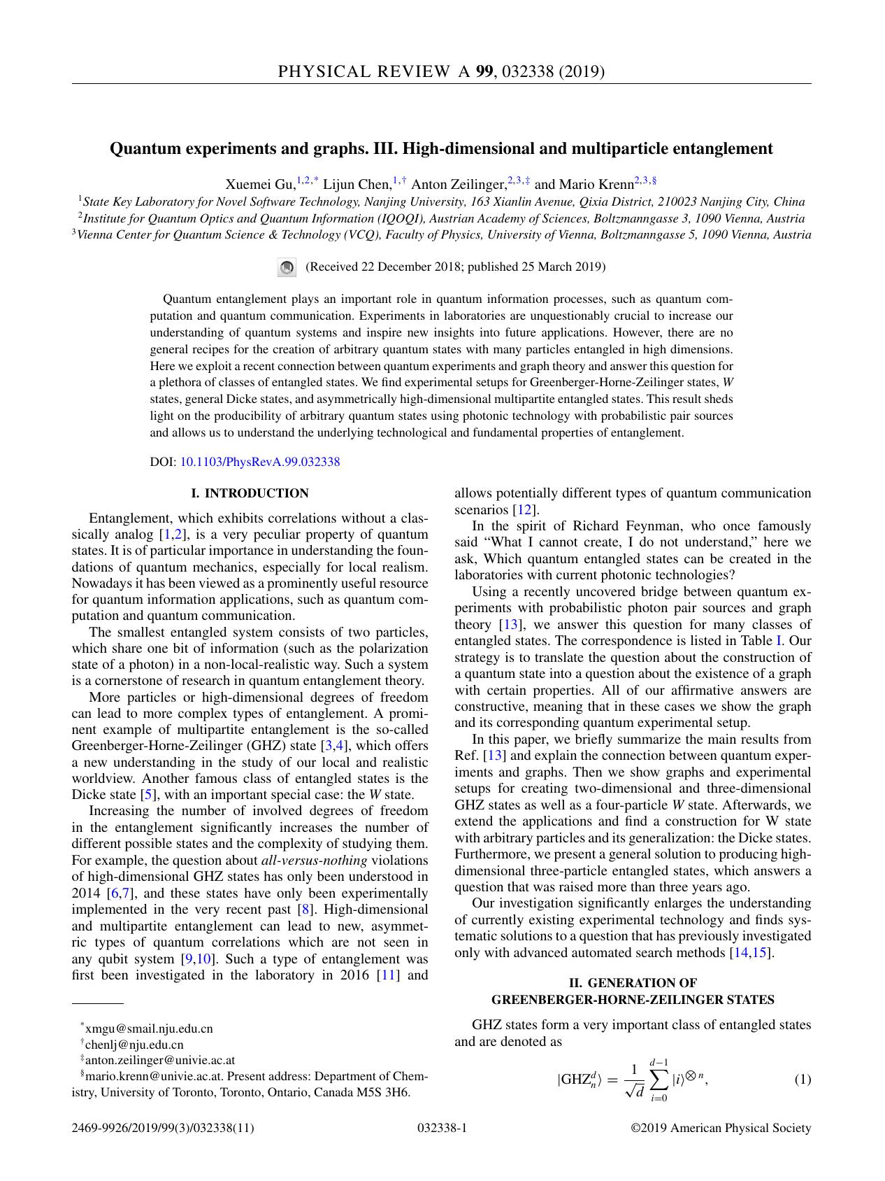 Quantum experiments and graphs. III. High-dimensional and multiparticle entanglement