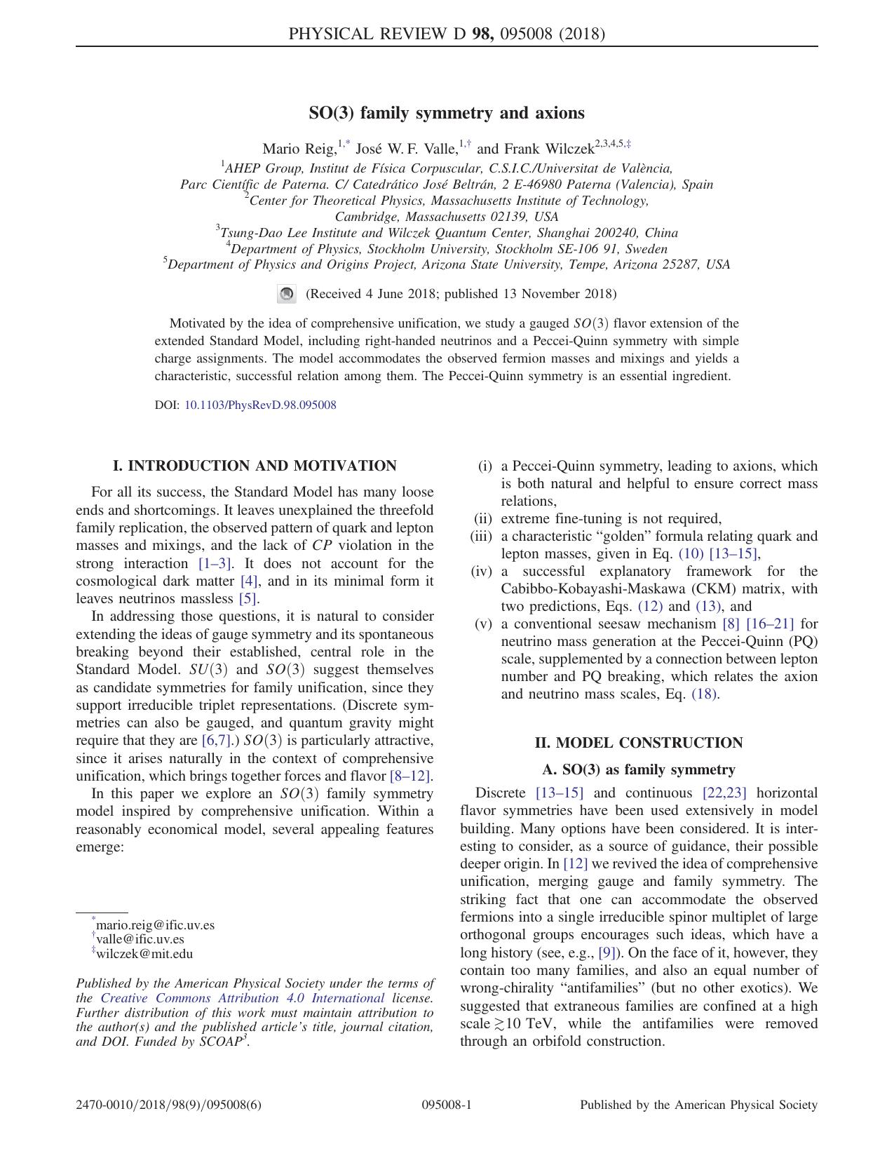 SO(3) family symmetry and axions