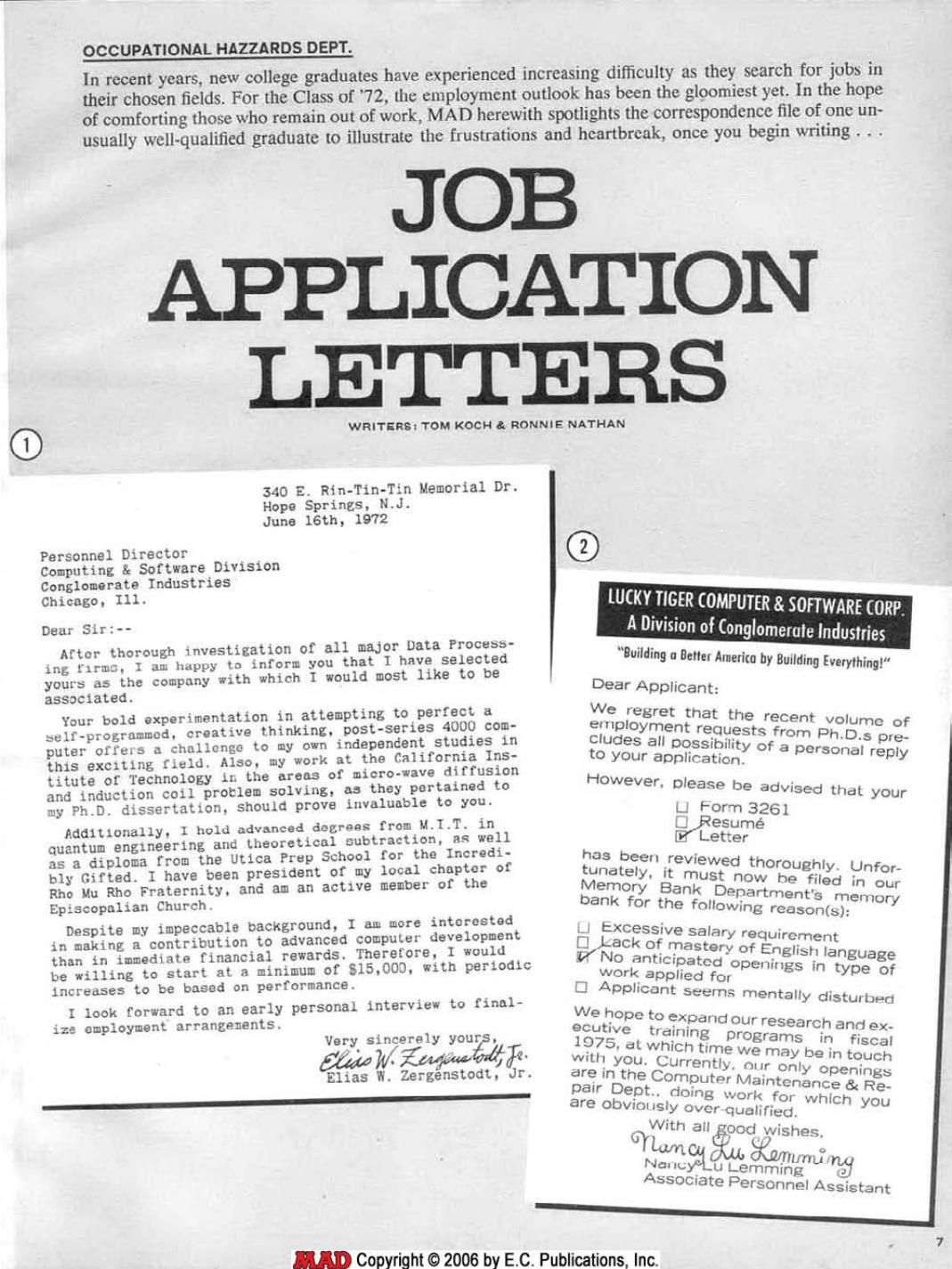 MAD Job Application Letters (1972)