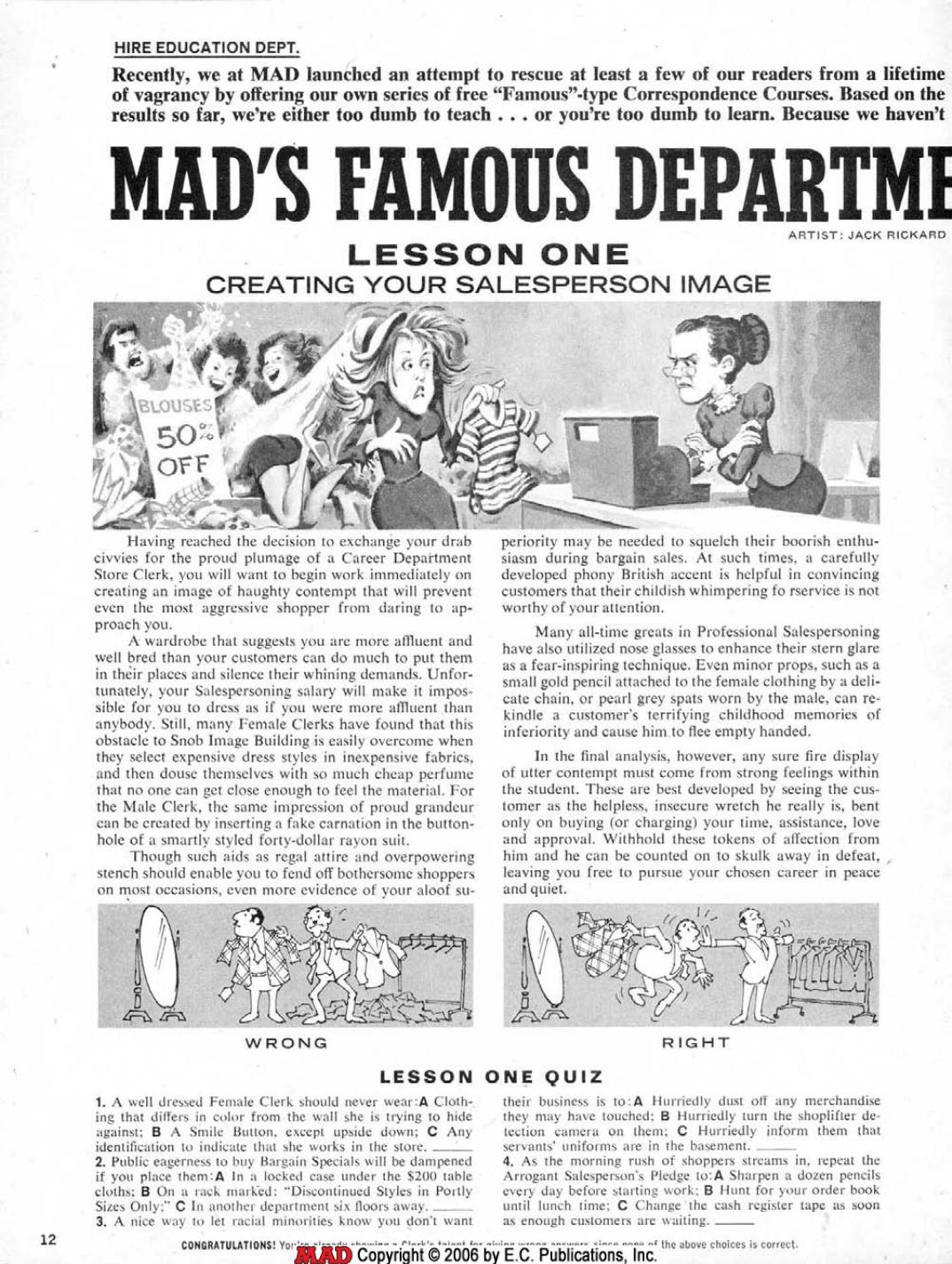 MAD's Famous Department Store Clerk's Course (1974)