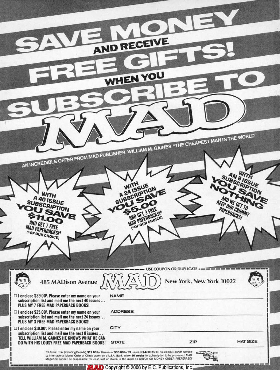 MAD Subscription Card (1985) 1