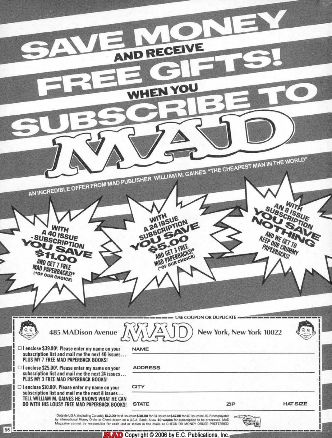 MAD Subscription Card (1986) 2