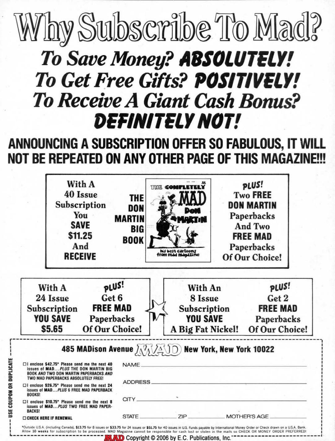 MAD Subscription Card (1986) 3