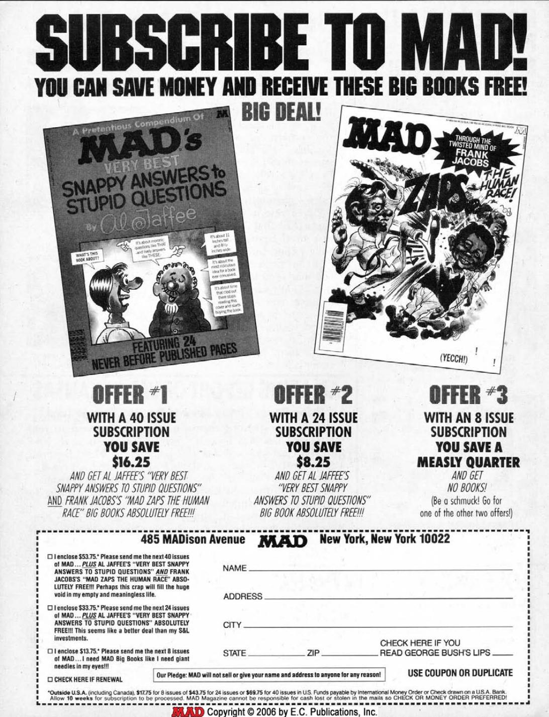 MAD Subscription Card (1991) 1