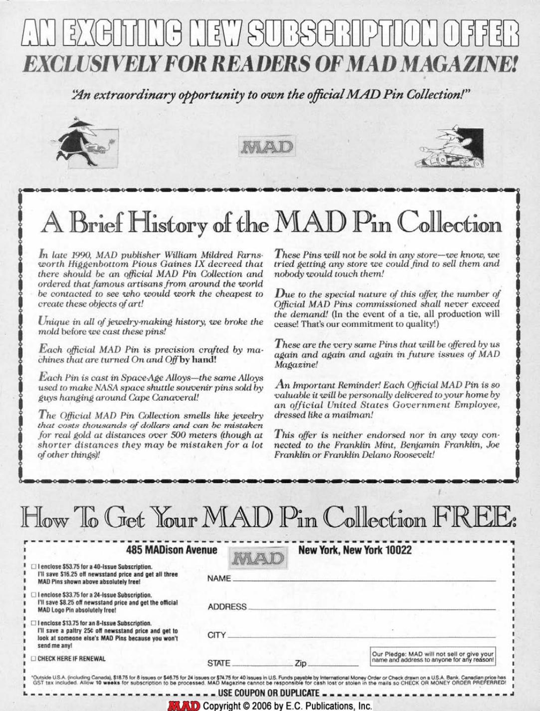 MAD Subscription Card (1992) 1