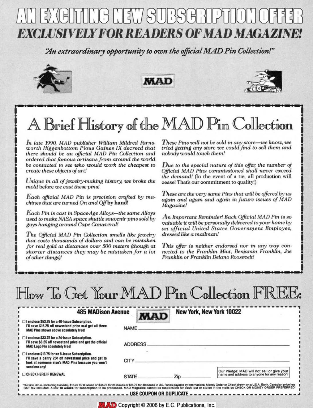 MAD Subscription Card (1993) 1