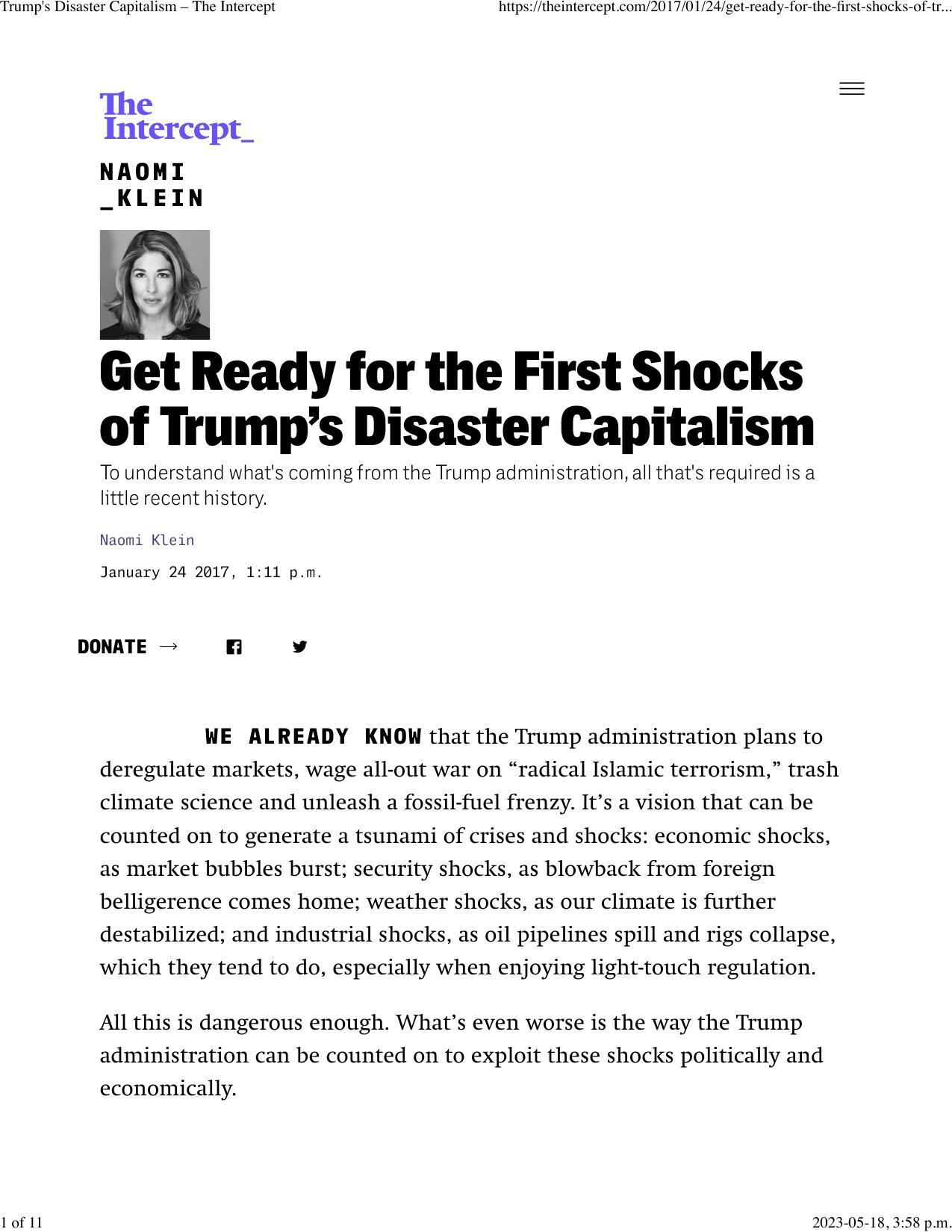 Trump's Disaster Capitalism – The Intercept