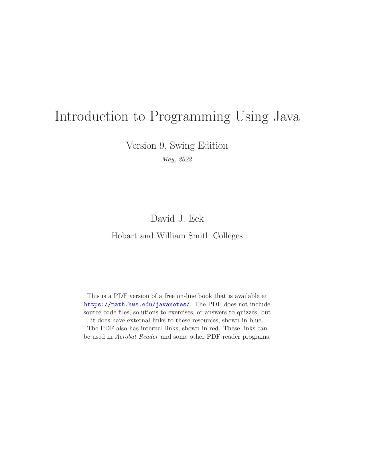 Eck D. Introduction to Programming Using Java. ver 9. Swing Edition 2022