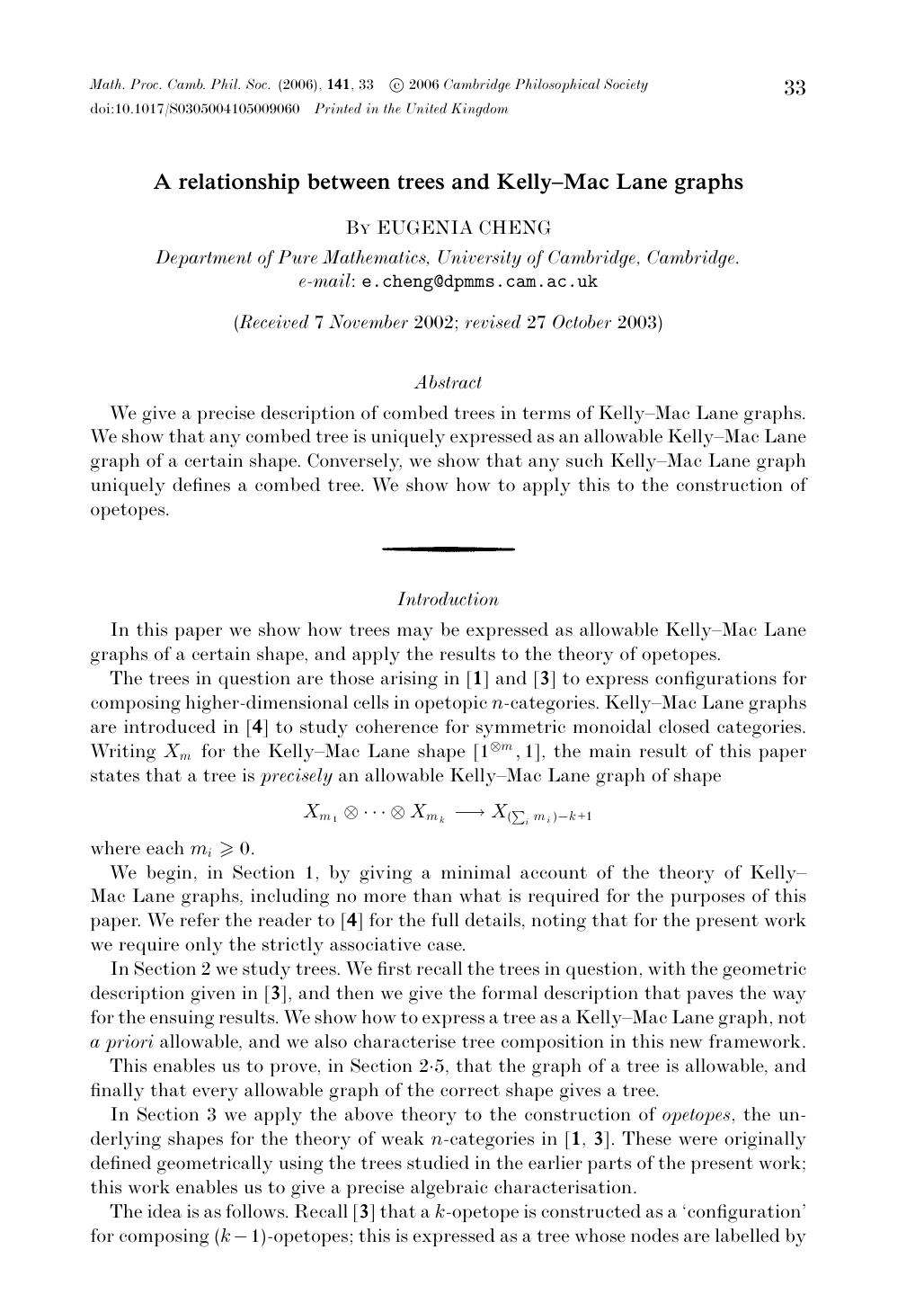 A relationship between trees and Kelly&#8211;Mac Lane graphs