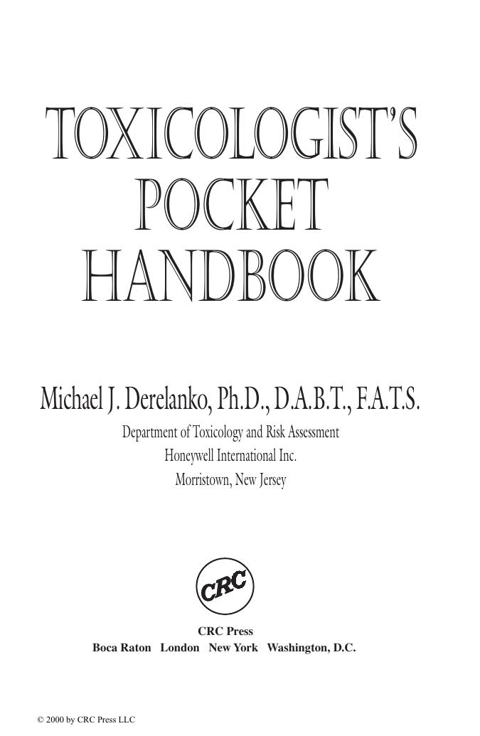 TOXICOLOGIST’S POCKET HANDBOOK