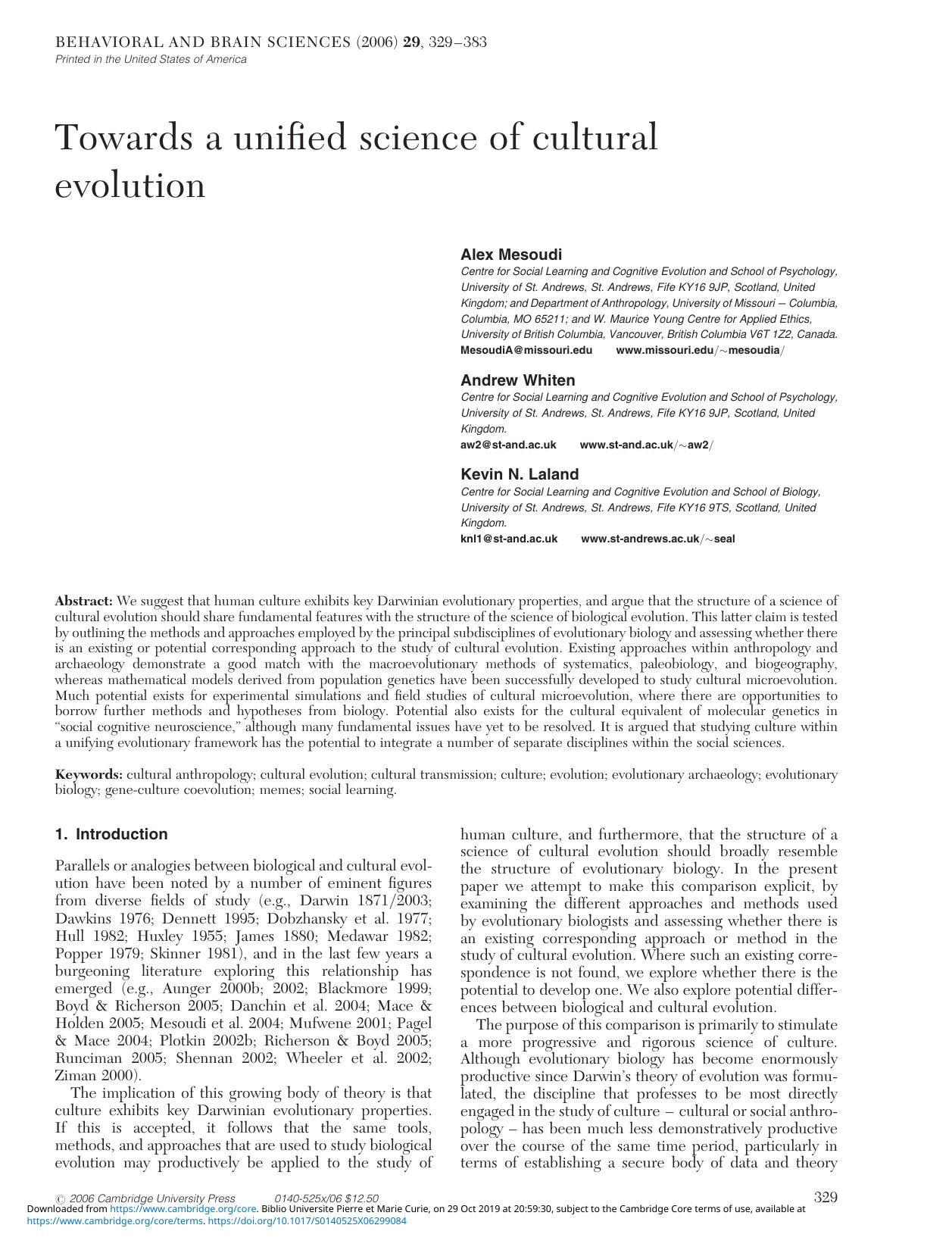 Towards a unified science of cultural evolution