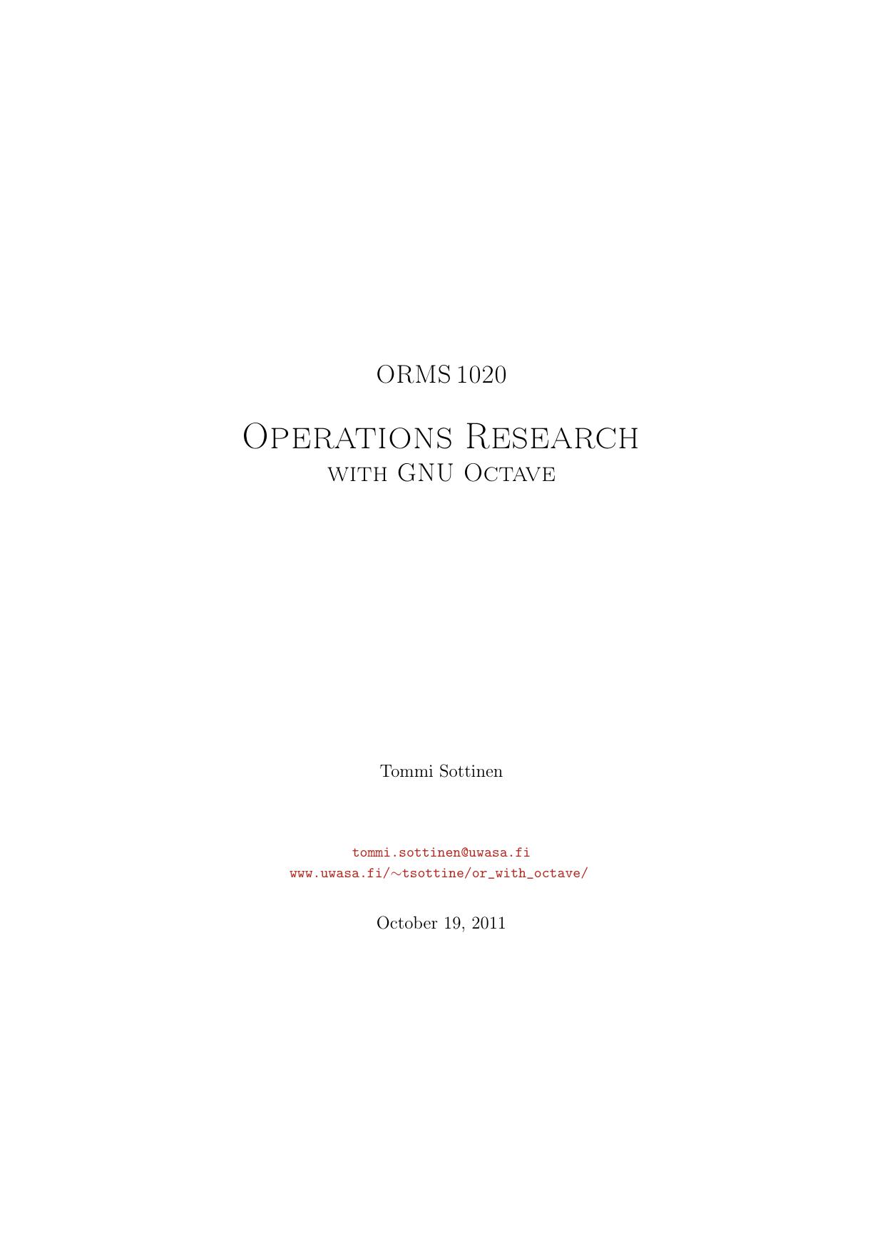 Sottinen T. Operations Research with GNU Octave 2011