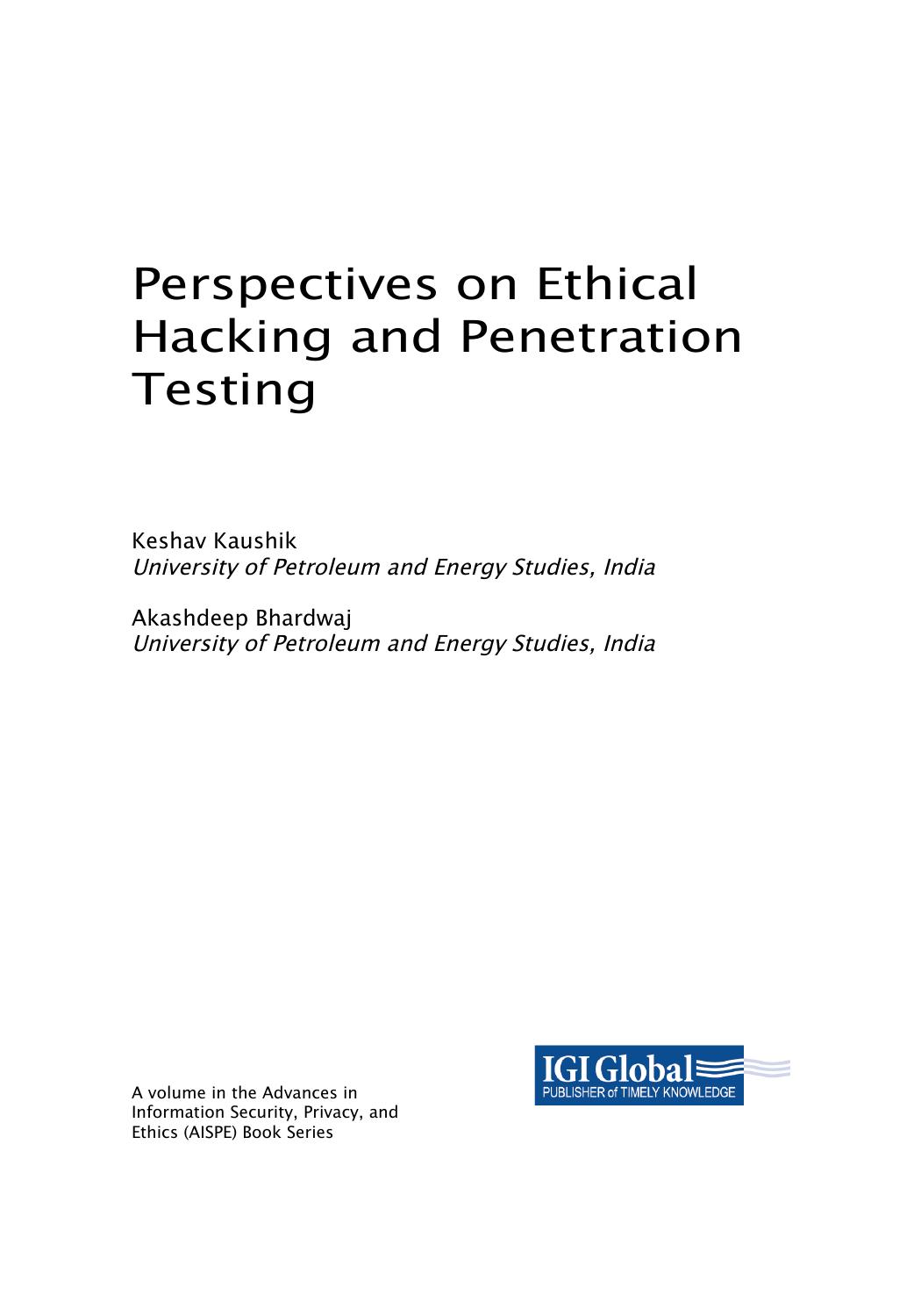 Keshav K. Perspectives on Ethical Hacking and Penetration Testing 2023