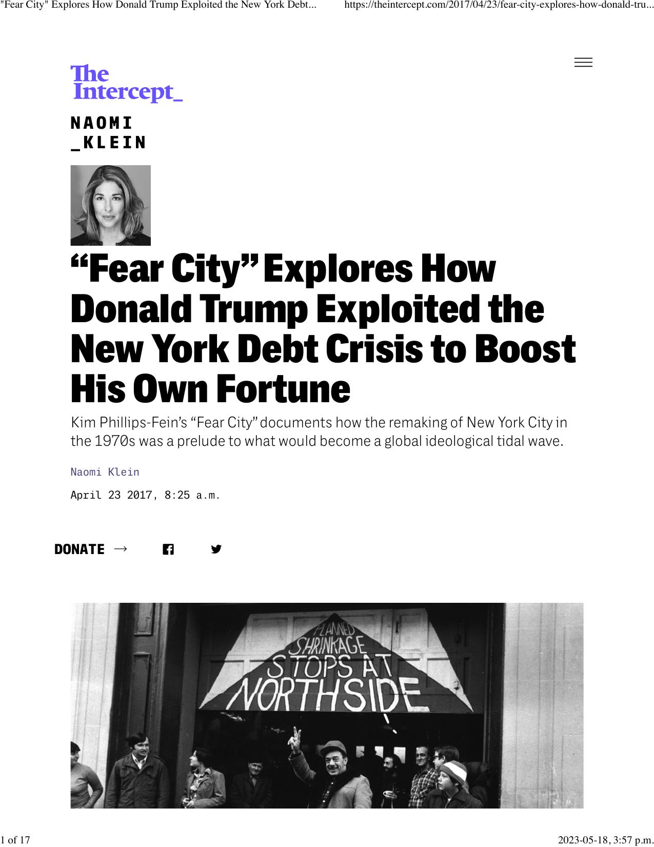 "Fear City" Explores How Donald Trump Exploited the New York Debt Crisis to Boost His Own Fortune - The Intercept